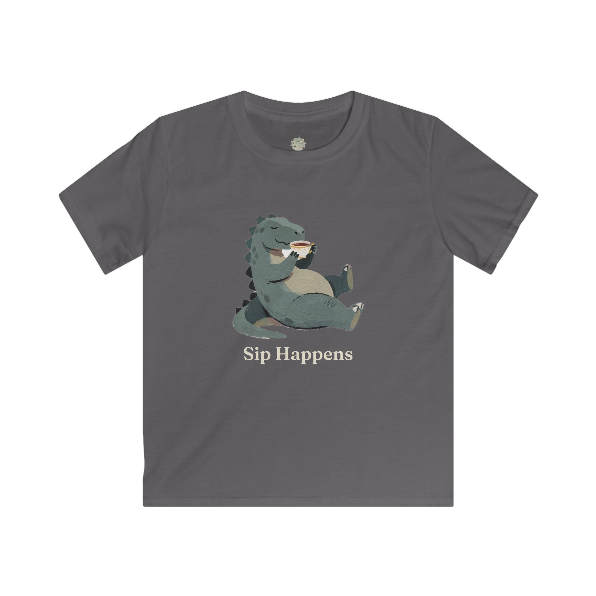 Kids Sip Happens T-Shirt — Funny Dinosaur Coffee Tea Graphic Tee