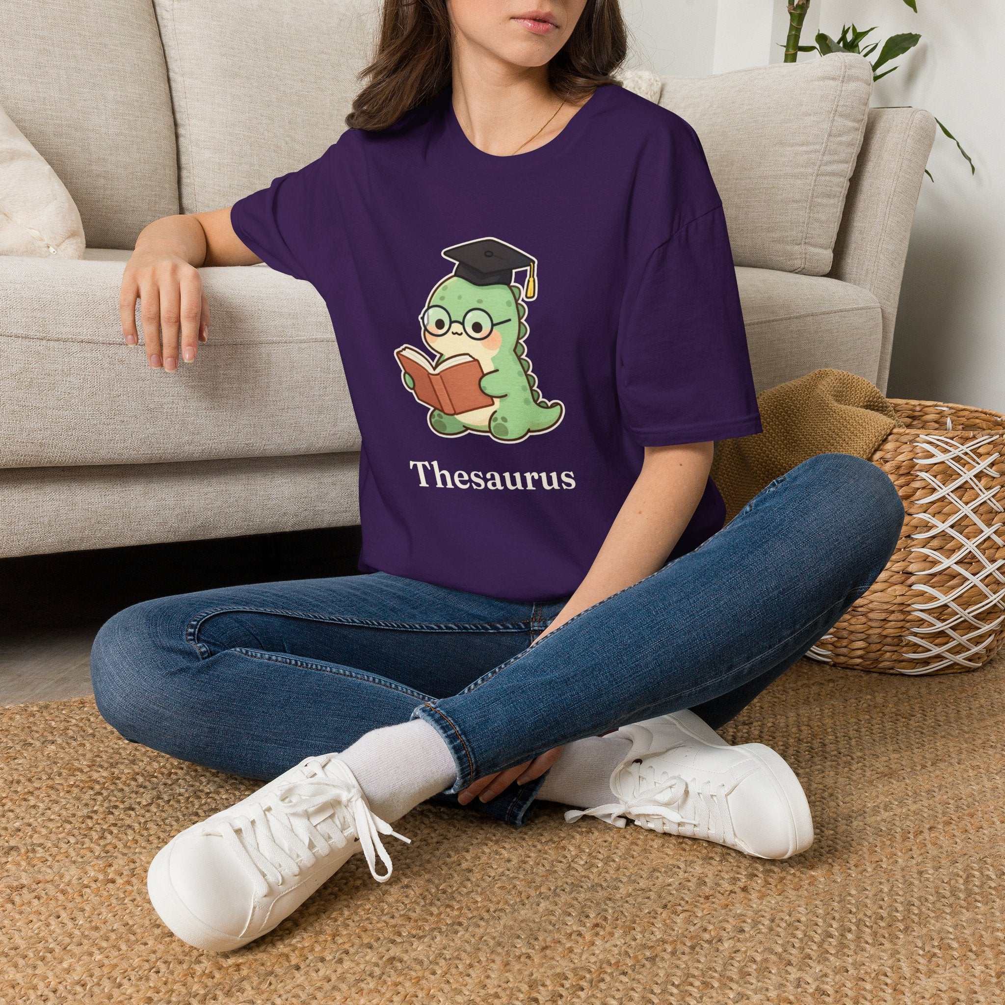 Thesaurus T-Shirt — Cute Word Nerd Dinosaur Grammar Pun Graphic Tee