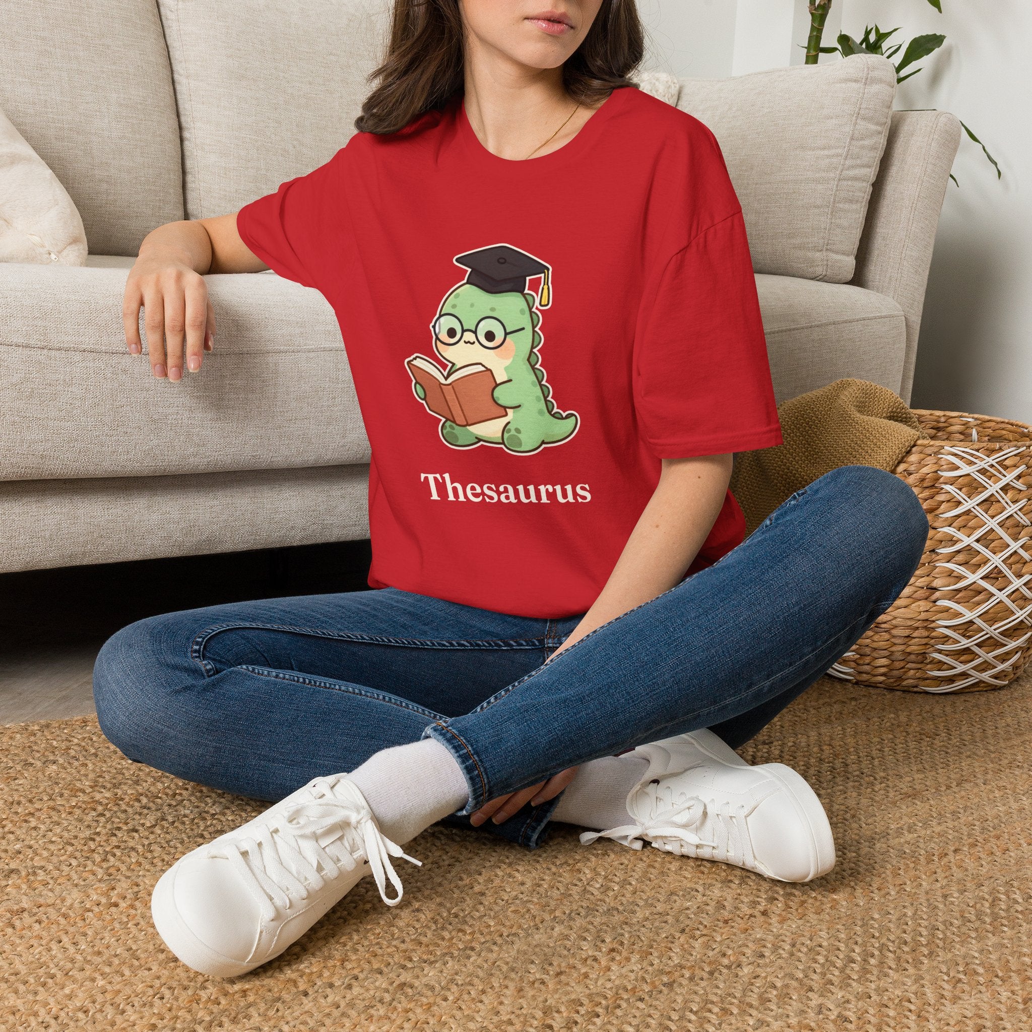 Thesaurus T-Shirt — Cute Word Nerd Dinosaur Grammar Pun Graphic Tee