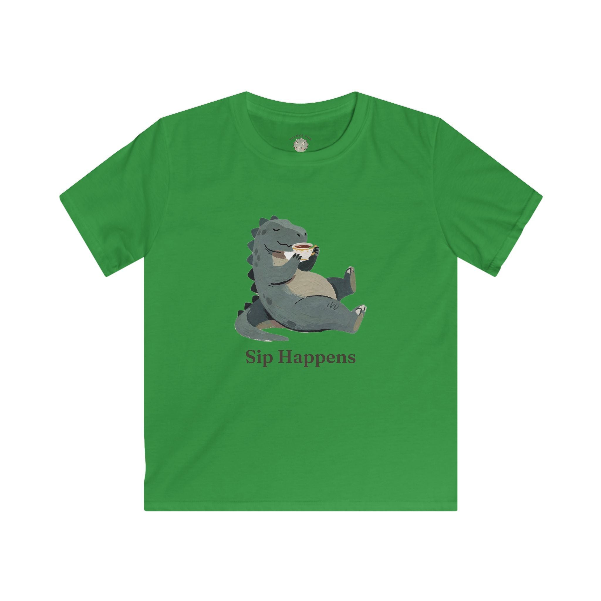 Kids Sip Happens T-Shirt — Funny Dinosaur Coffee Tea Graphic Tee
