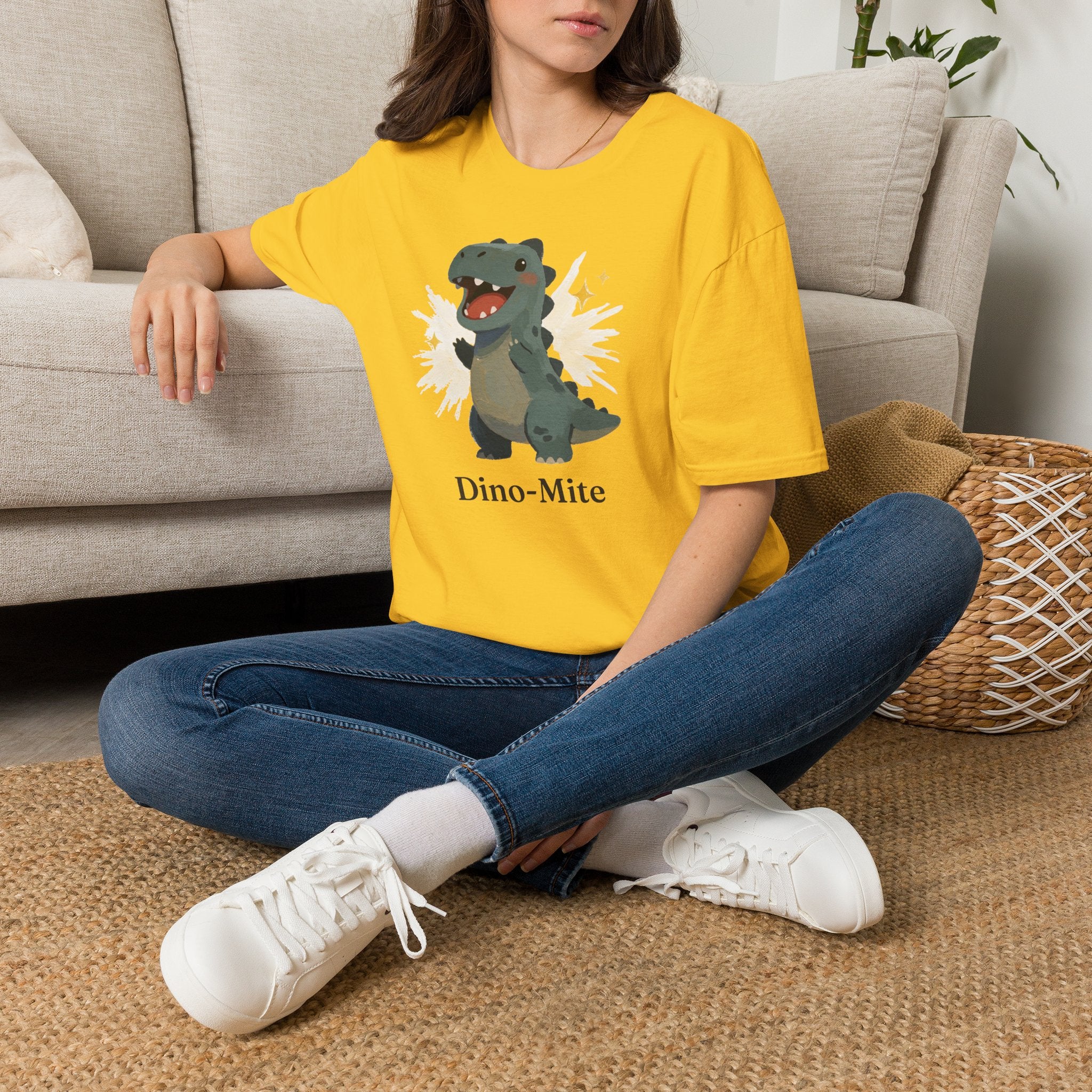 Dino-Mite T-Shirt — Cute Cheerful Dinosaur Pun Graphic Tee