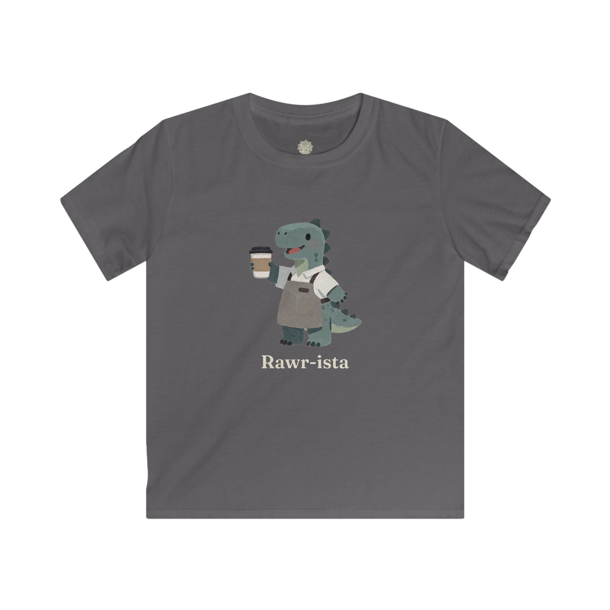 Kids Rawr-ista T-Shirt — Funny Coffee Dinosaur Barista Graphic Tee