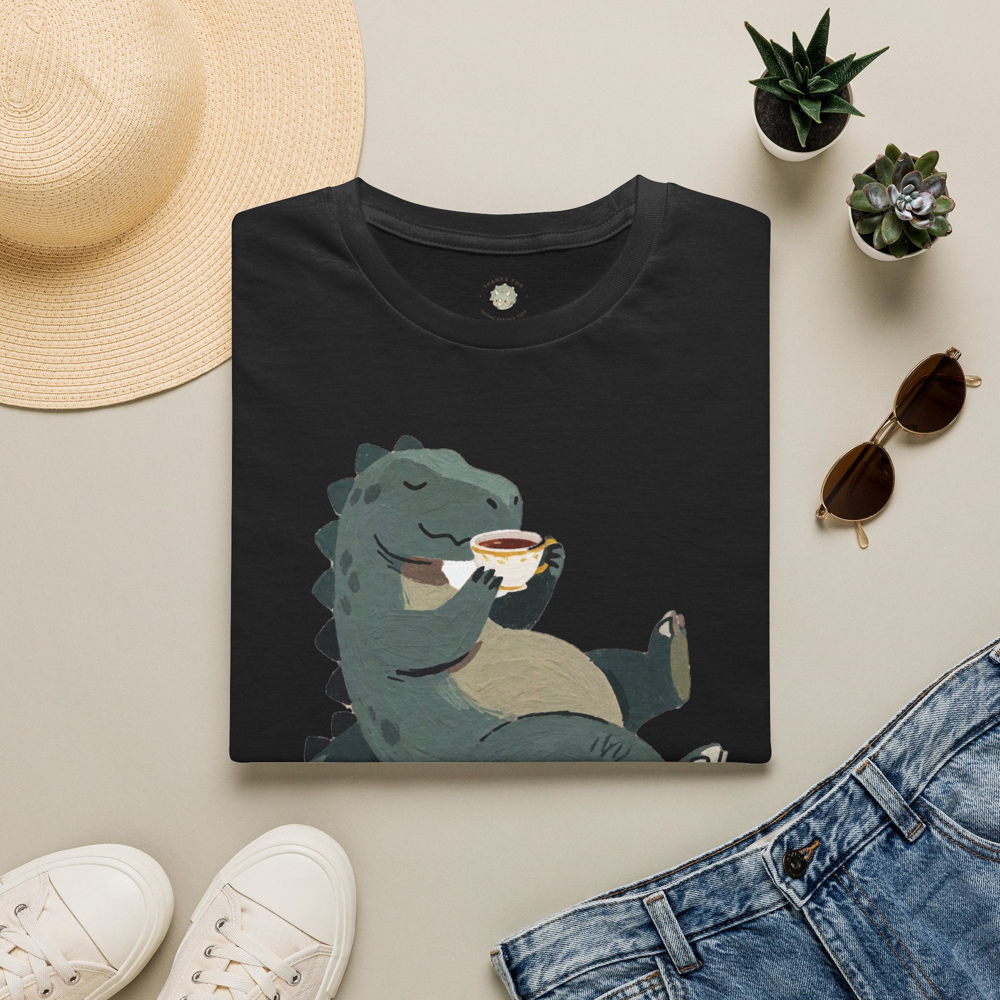 Sip Happens T-Shirt — Funny Dinosaur Coffee Tea Graphic Tee