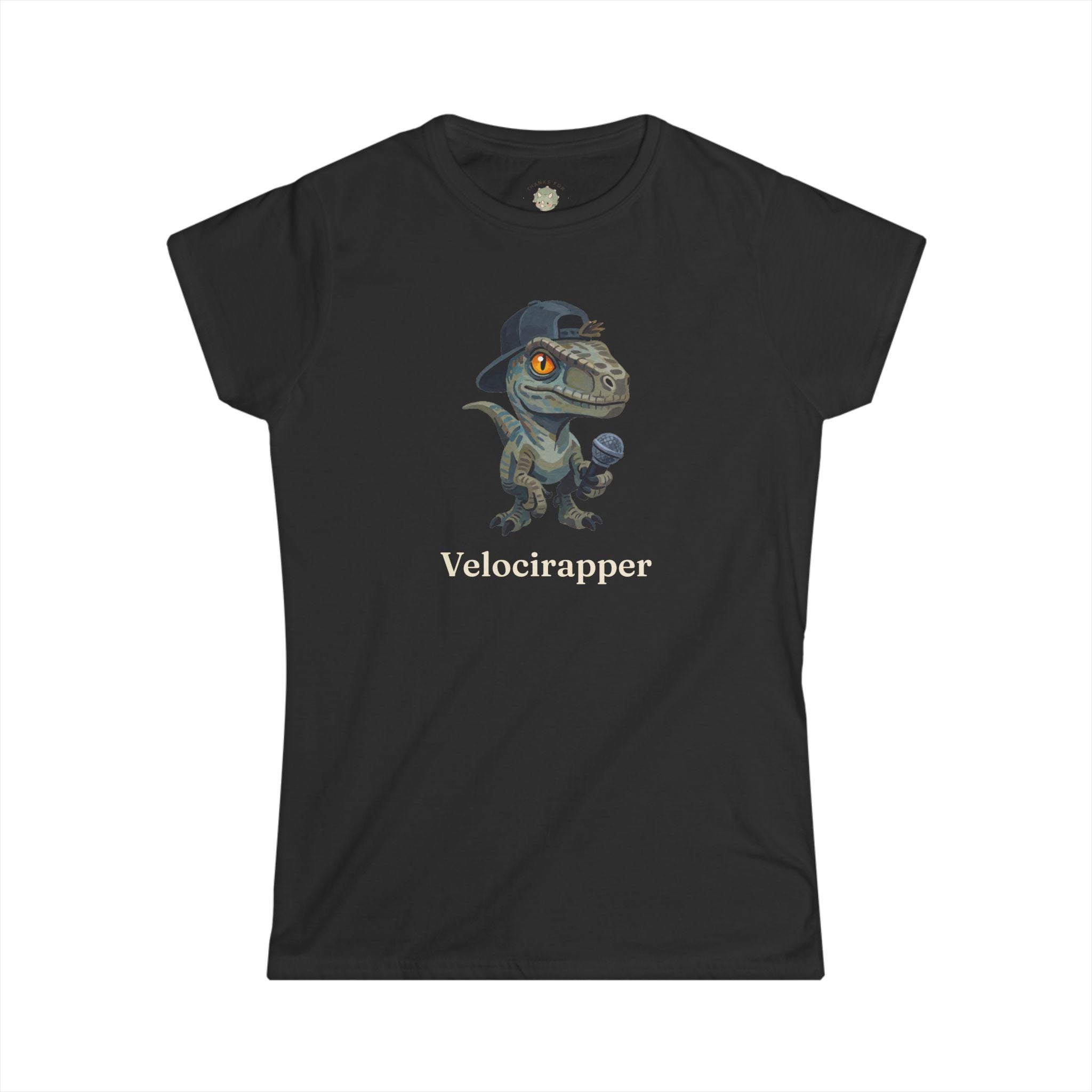 Women's Velocirapper T-Shirt — Funny Rapper Raptor Dinosaur Graphic Tee