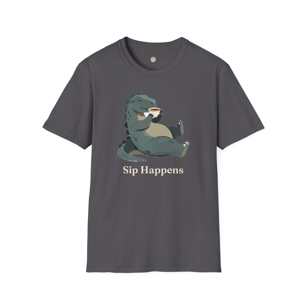 Sip Happens T-Shirt — Funny Dinosaur Coffee Tea Graphic Tee