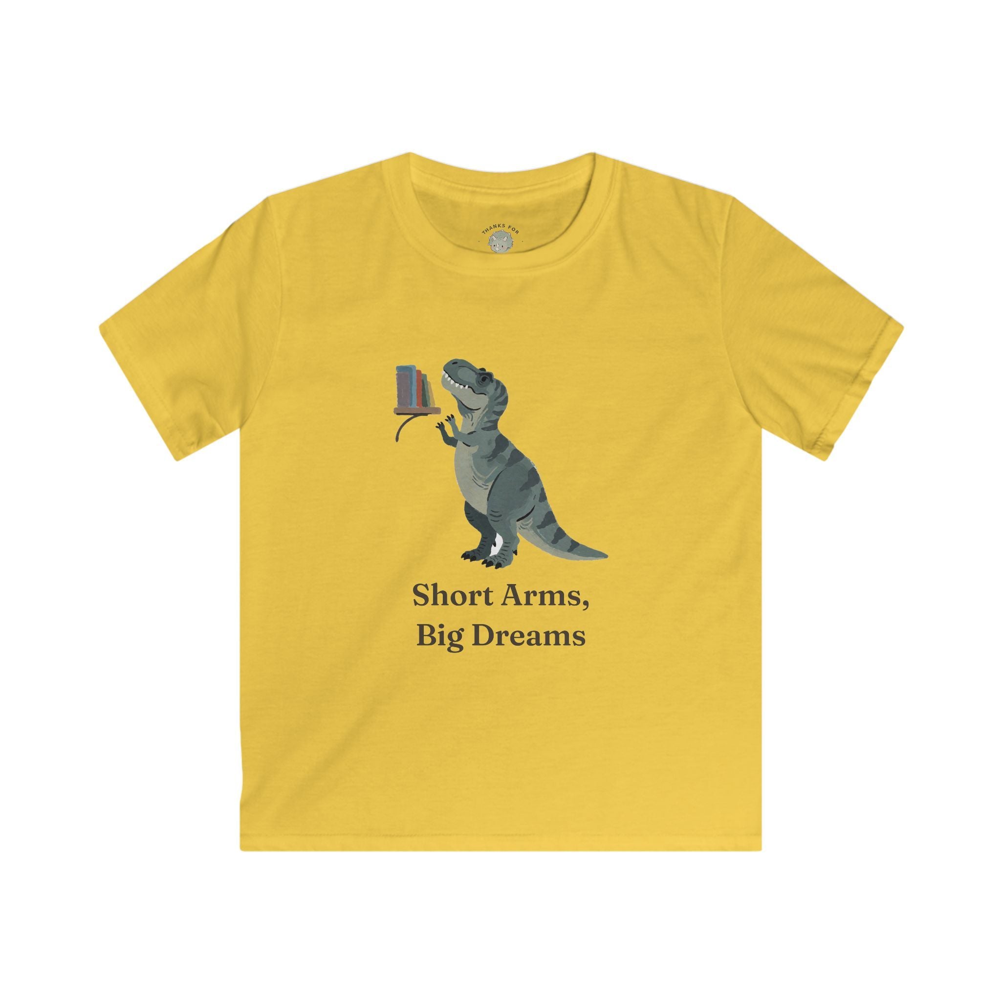 Kids Short Arms, Big Dreams T-Shirt — Funny Motivational T-Rex Graphic Tee