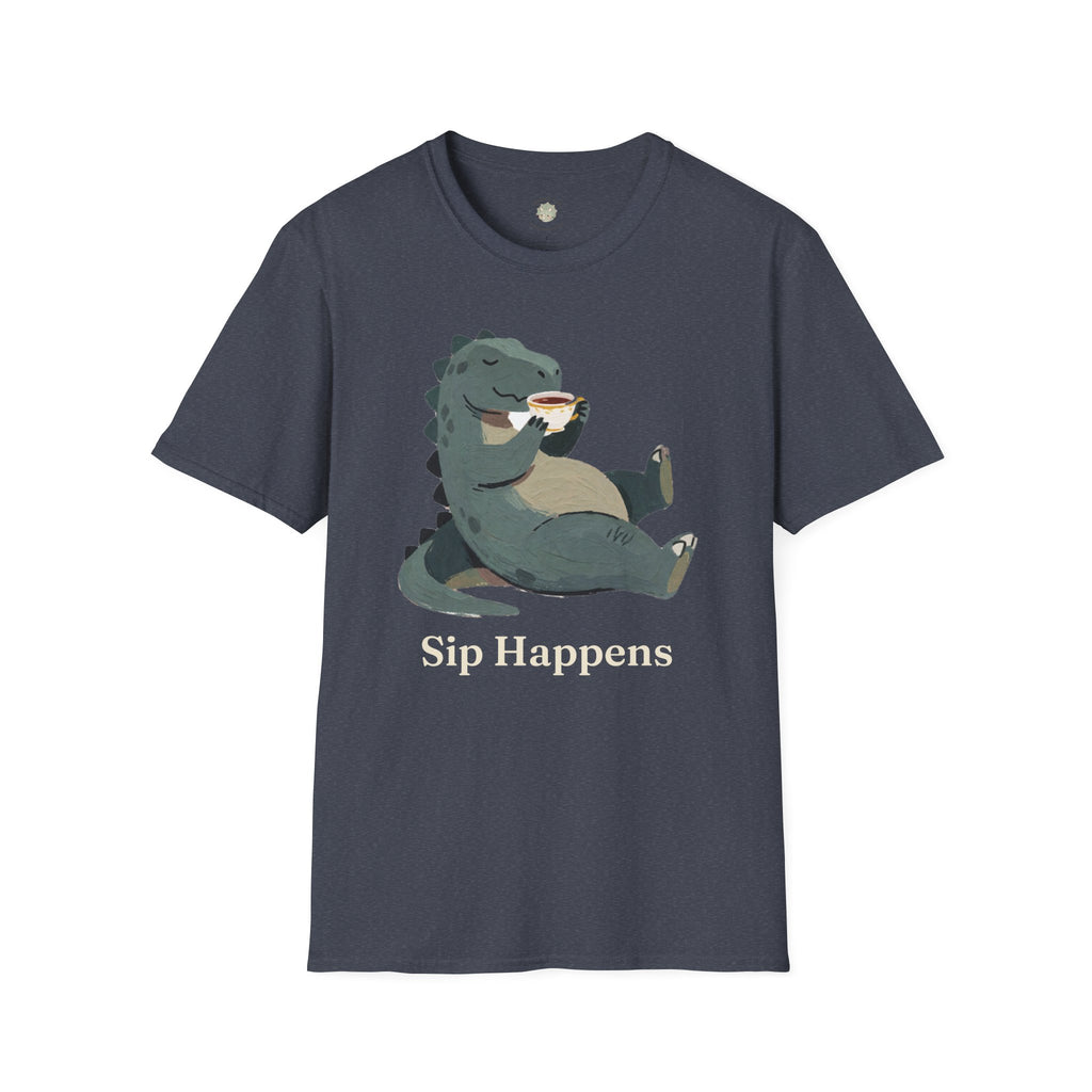 Sip Happens T-Shirt — Funny Dinosaur Coffee Tea Graphic Tee