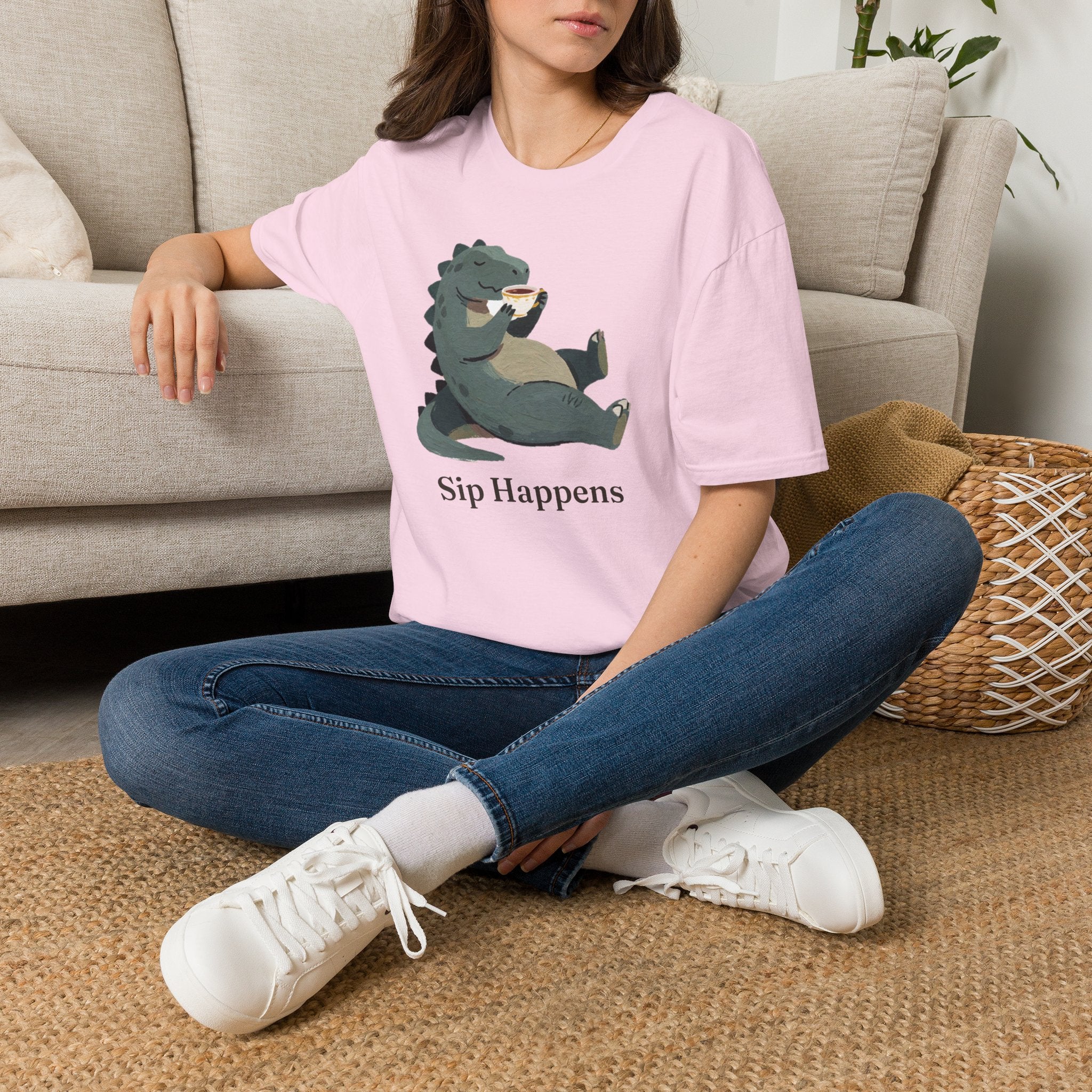 Sip Happens T-Shirt — Funny Dinosaur Coffee Tea Graphic Tee