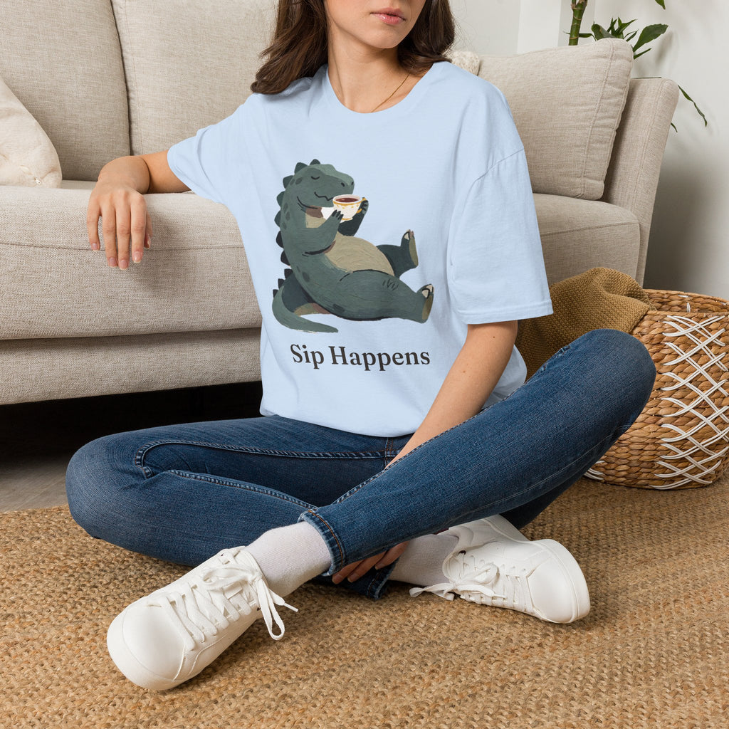 Sip Happens T-Shirt — Funny Dinosaur Coffee Tea Graphic Tee