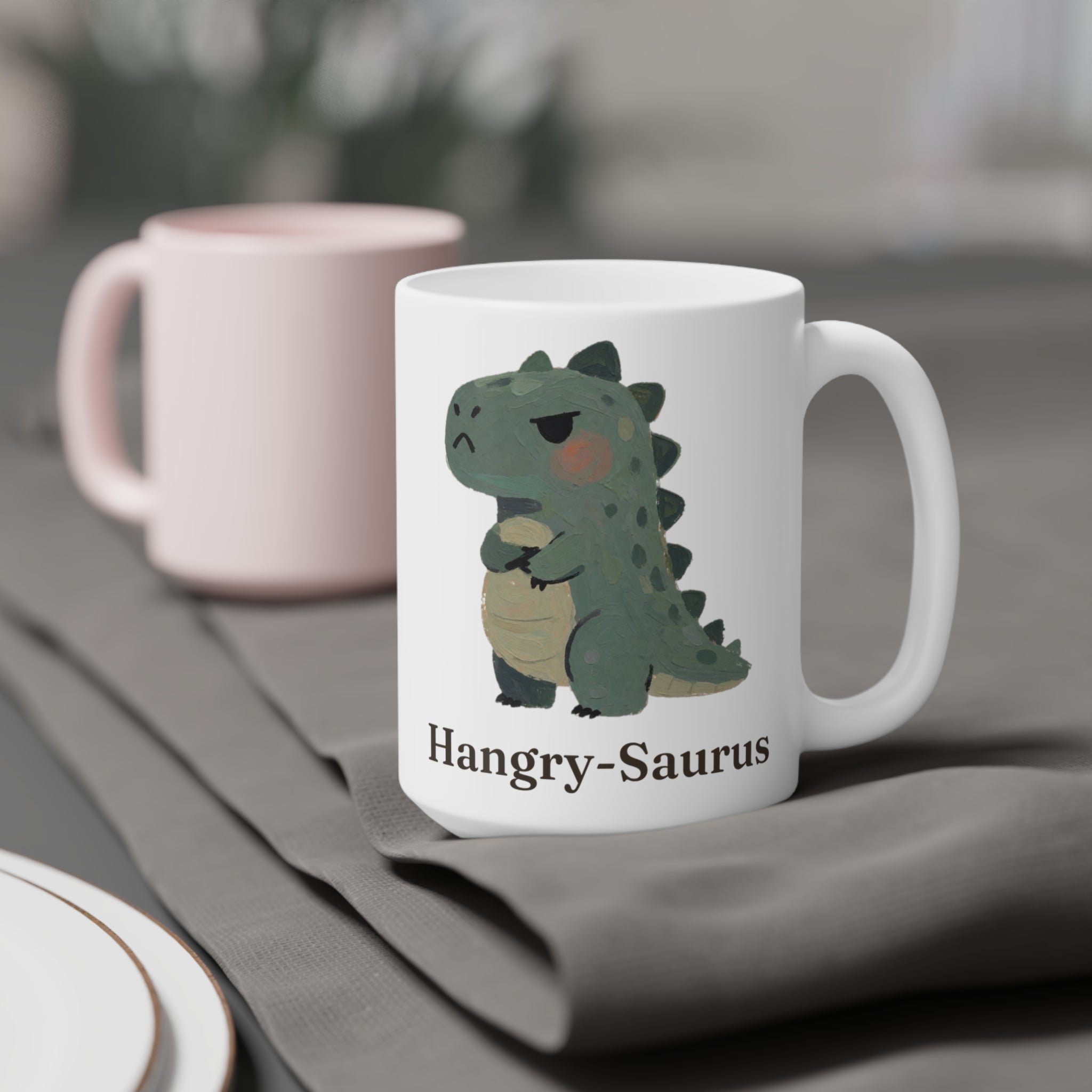 Hangry-Saurus Mug — Funny Hungry Grumpy Dinosaur Ceramic Mug