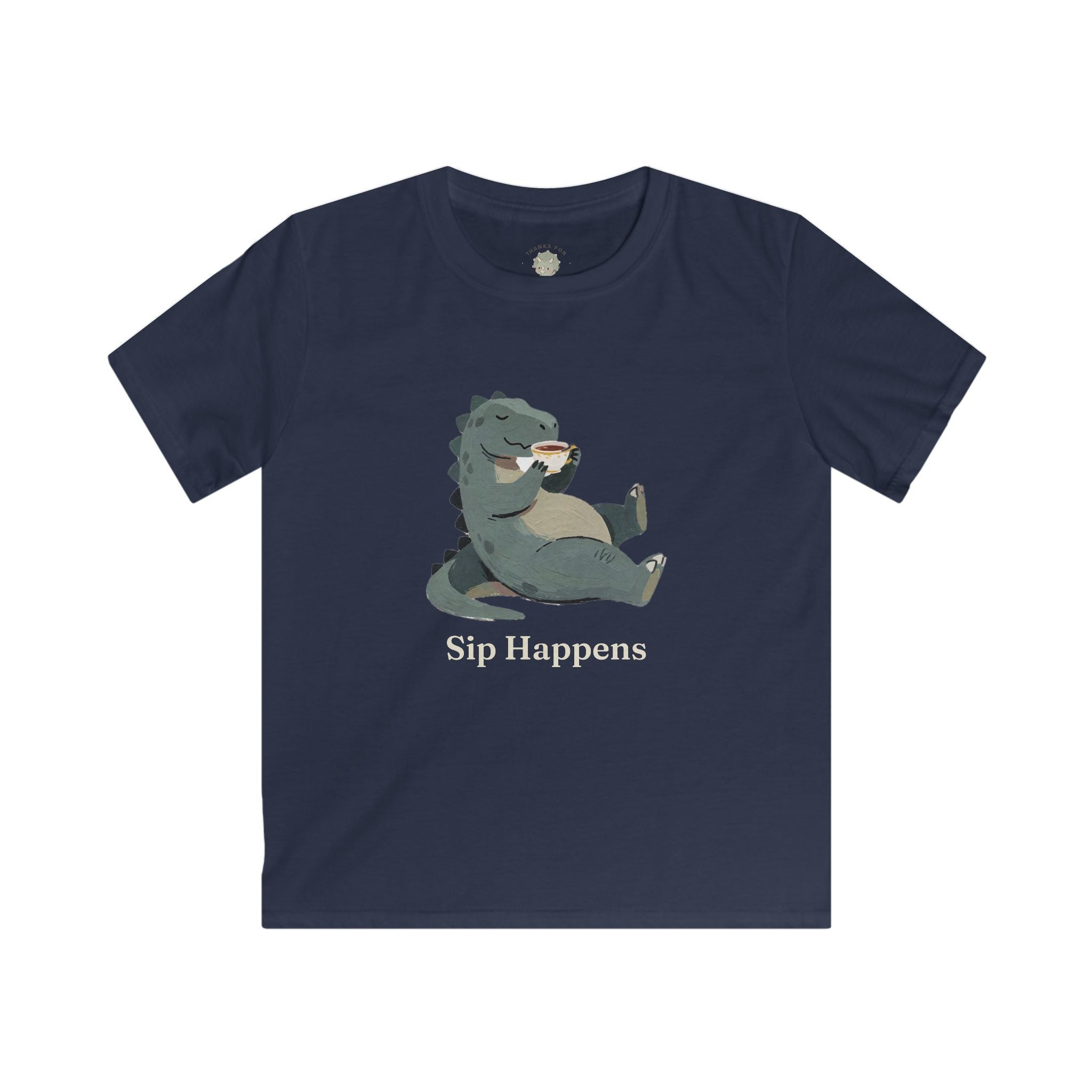 Kids Sip Happens T-Shirt — Funny Dinosaur Coffee Tea Graphic Tee