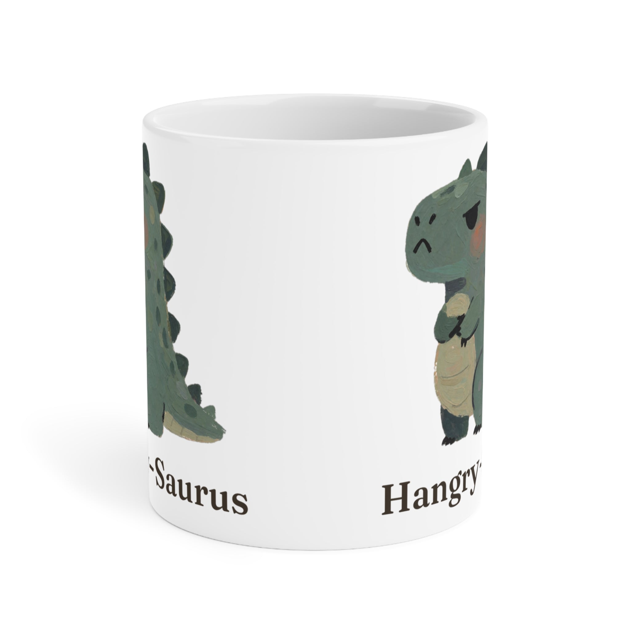 Hangry-Saurus Mug — Funny Hungry Grumpy Dinosaur Ceramic Mug