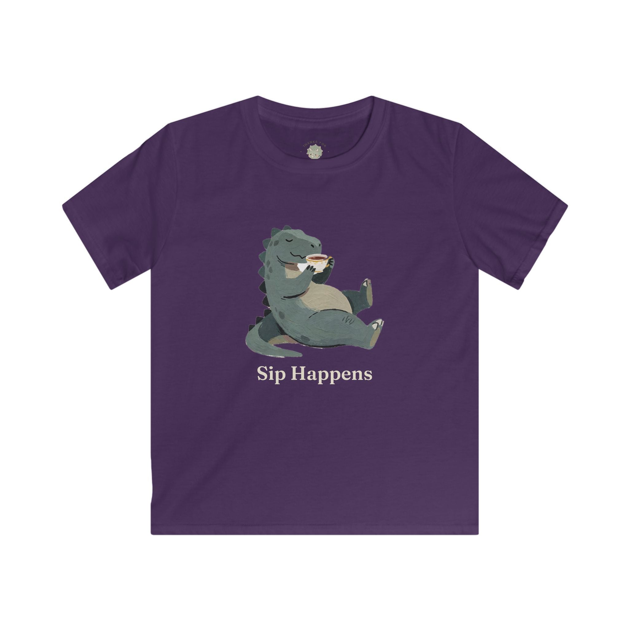 Kids Sip Happens T-Shirt — Funny Dinosaur Coffee Tea Graphic Tee