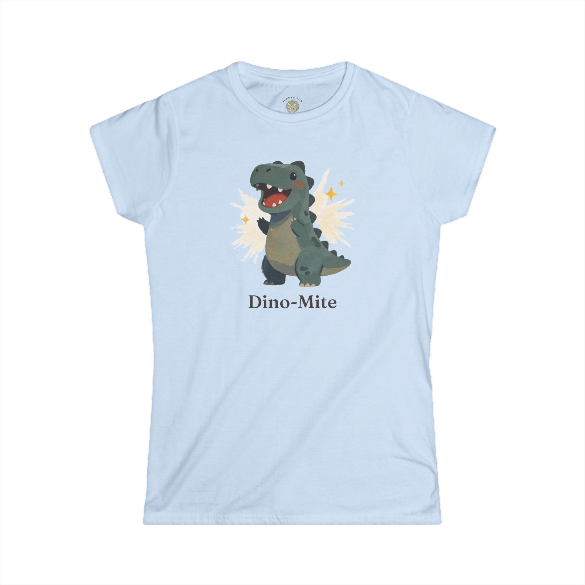 Women's Dino-Mite T-Shirt — Cute Cheerful Dinosaur Pun Graphic Tee