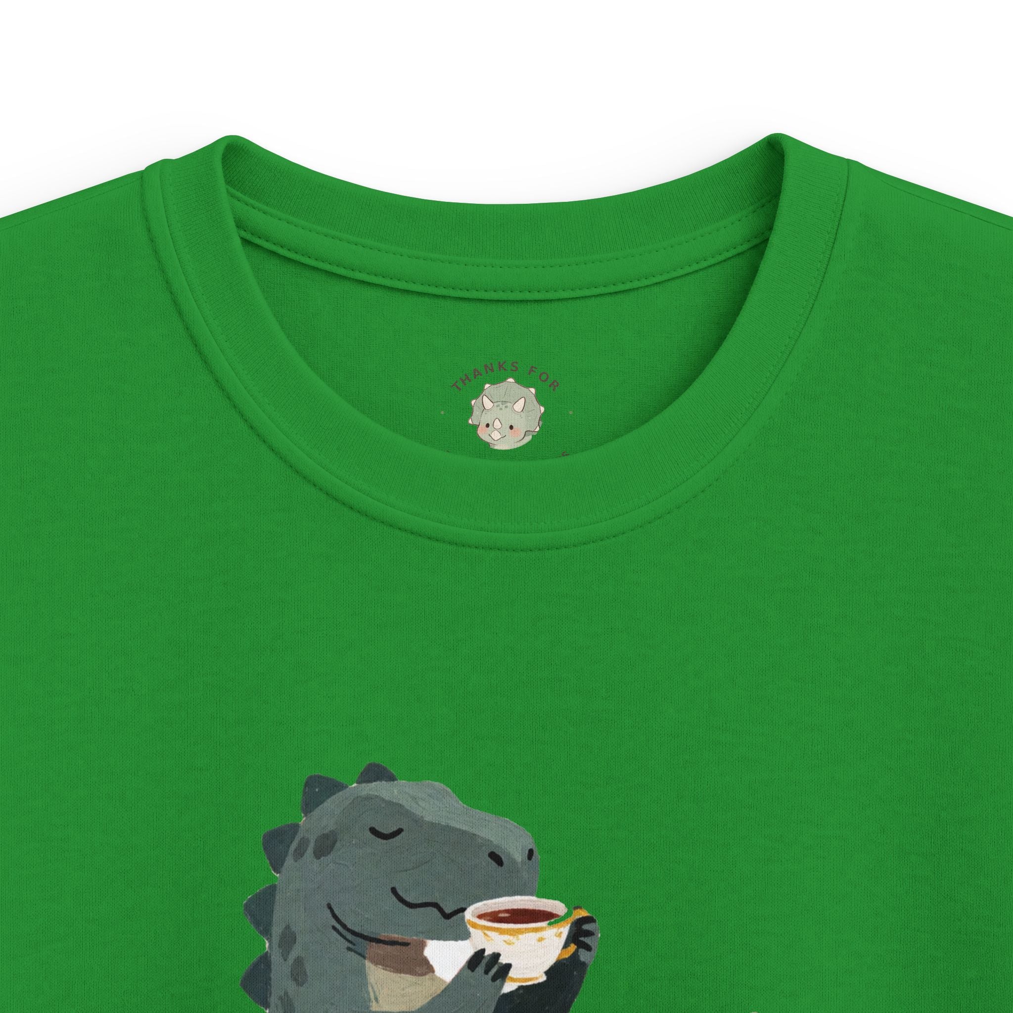 Kids Sip Happens T-Shirt — Funny Dinosaur Coffee Tea Graphic Tee