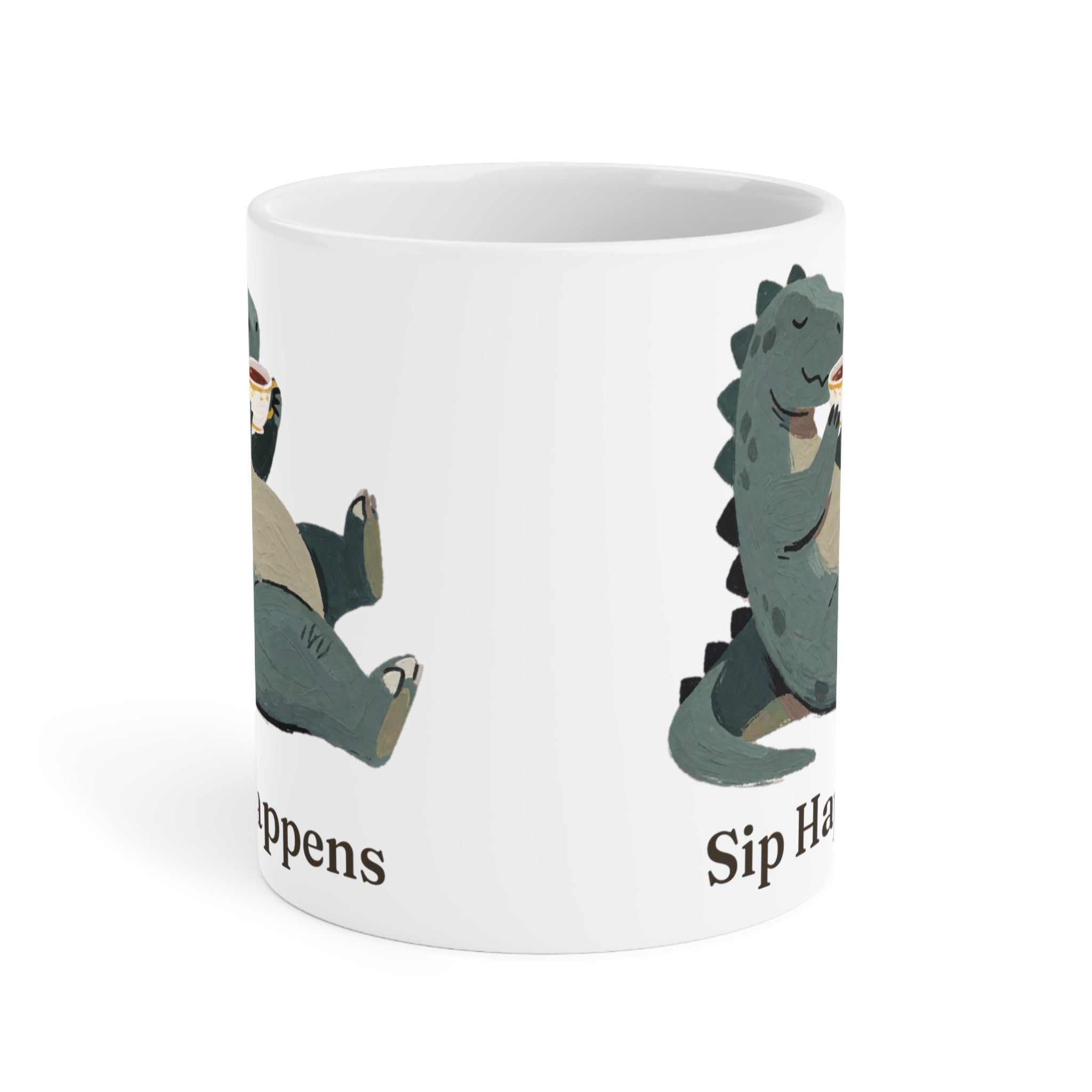 Sip Happens Mug — Funny Dinosaur Coffee Tea Ceramic Mug