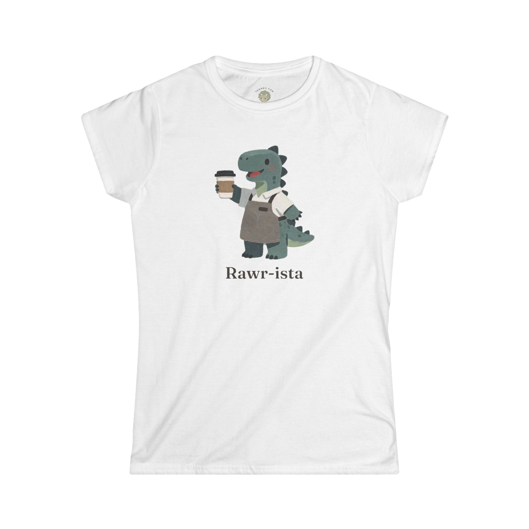 Women's Rawr-ista T-Shirt — Funny Coffee Dinosaur Barista Graphic Tee