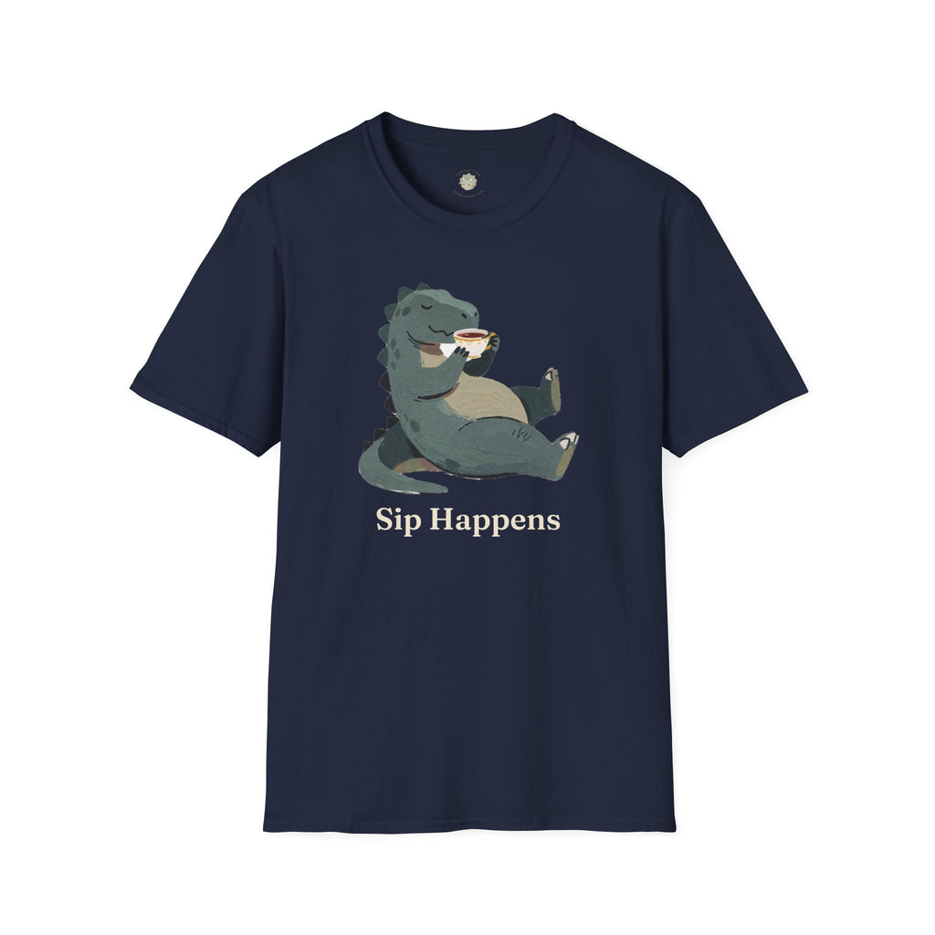 Sip Happens T-Shirt — Funny Dinosaur Coffee Tea Graphic Tee