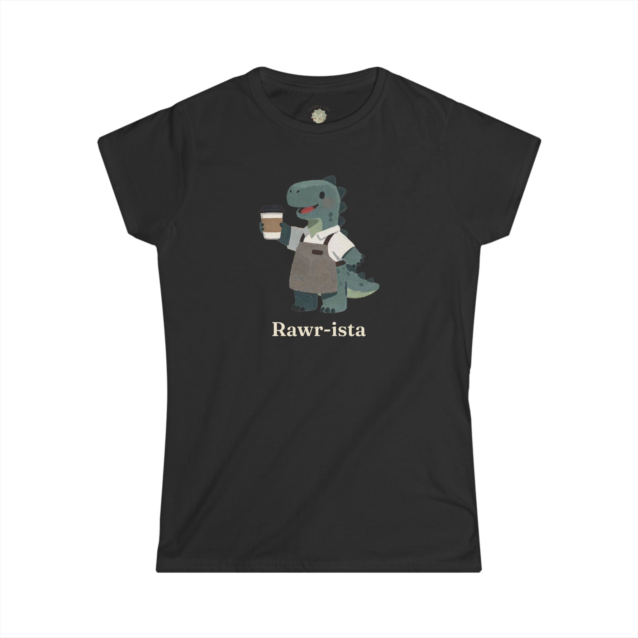 Women's Rawr-ista T-Shirt — Funny Coffee Dinosaur Barista Graphic Tee