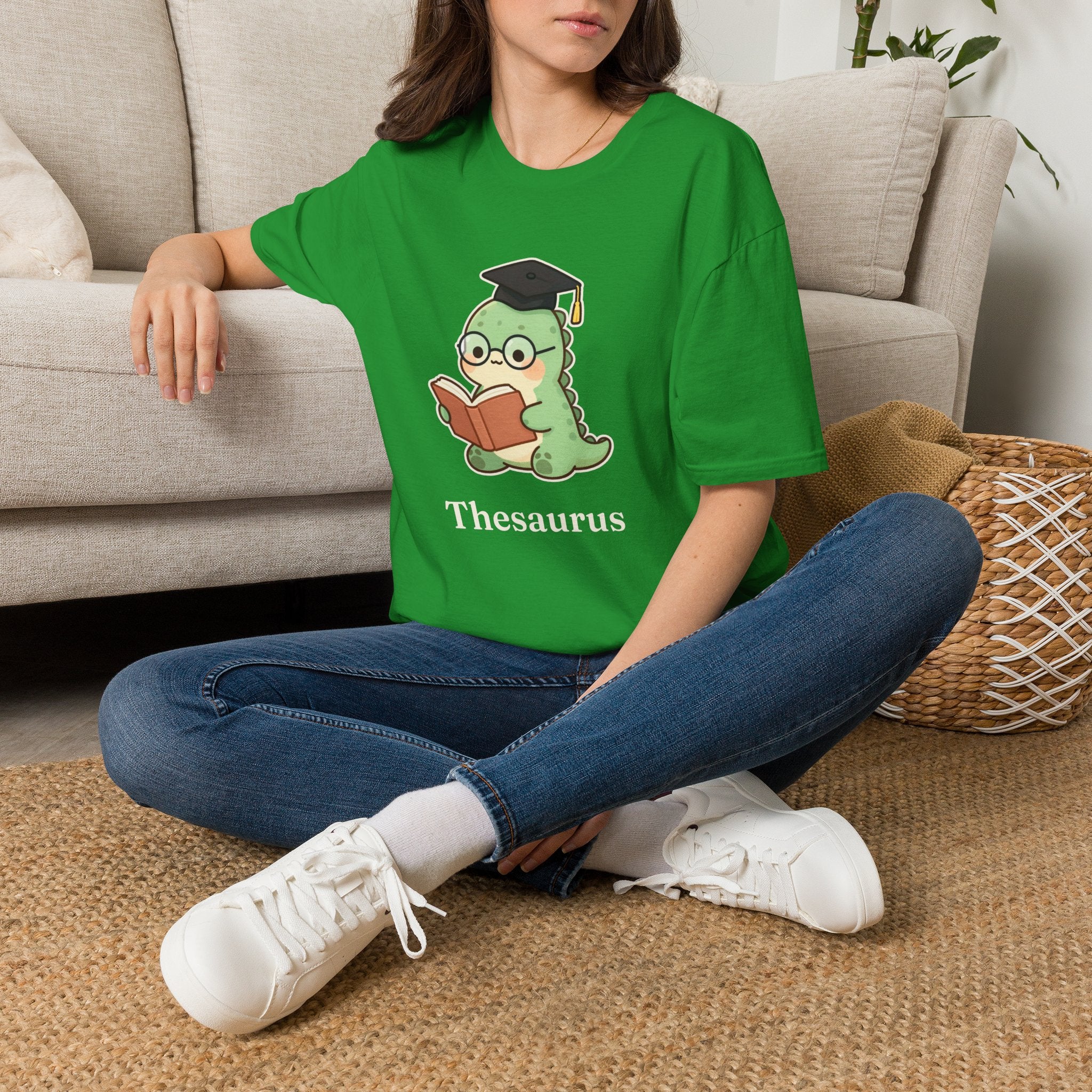 Thesaurus T-Shirt — Cute Word Nerd Dinosaur Grammar Pun Graphic Tee