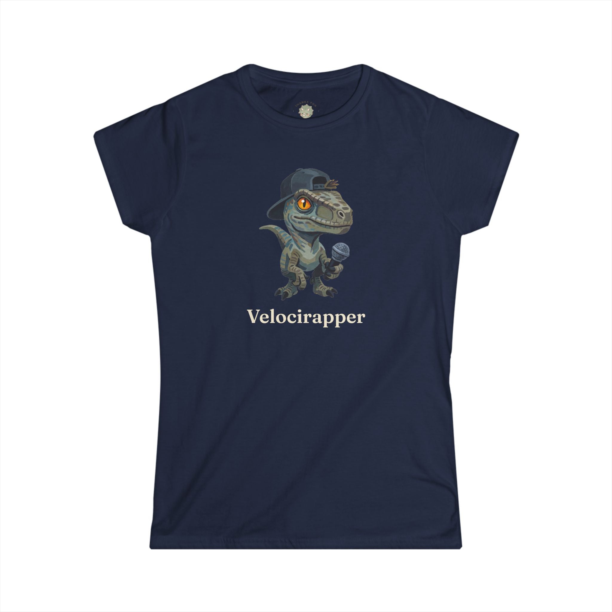 Women's Velocirapper T-Shirt — Funny Rapper Raptor Dinosaur Graphic Tee