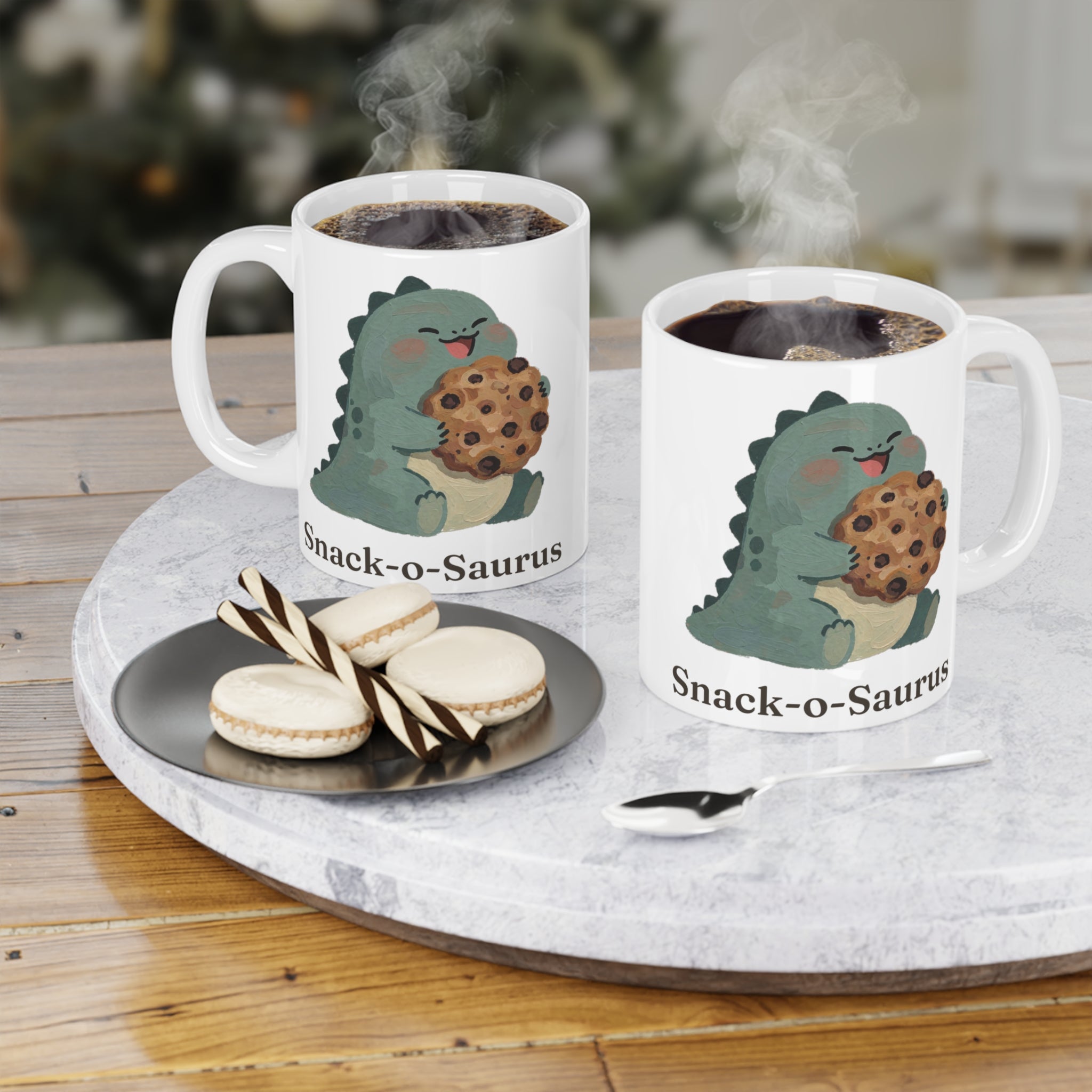 Snack-o-Saurus Mug — Cute Cookie Dinosaur Snack Ceramic Mug