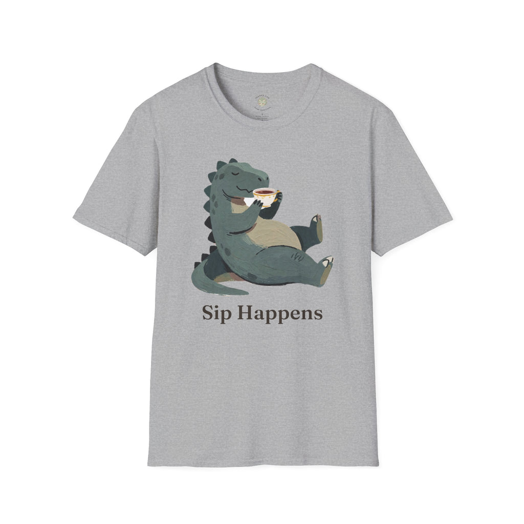 Sip Happens T-Shirt — Funny Dinosaur Coffee Tea Graphic Tee