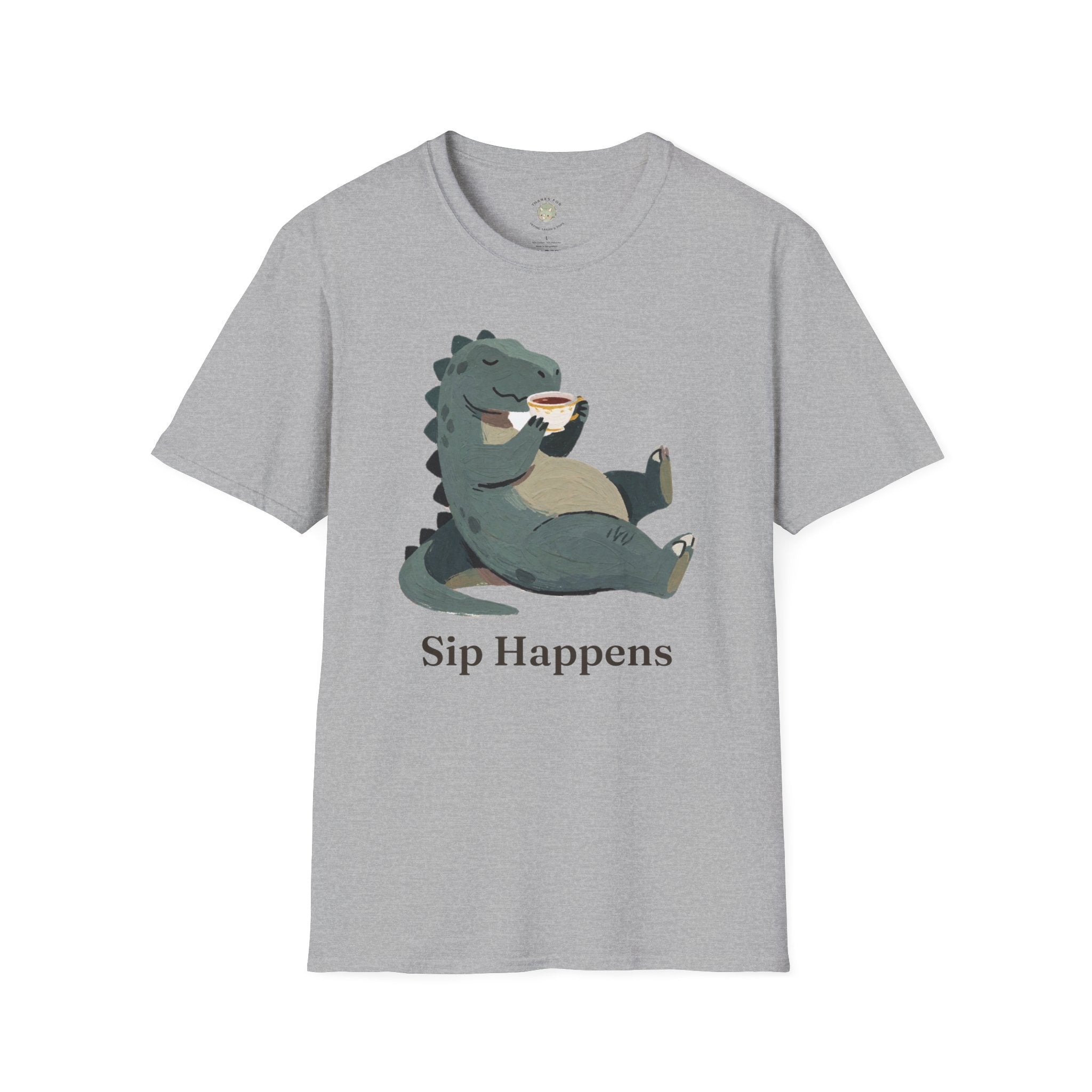 Sip Happens T-Shirt — Funny Dinosaur Coffee Tea Graphic Tee