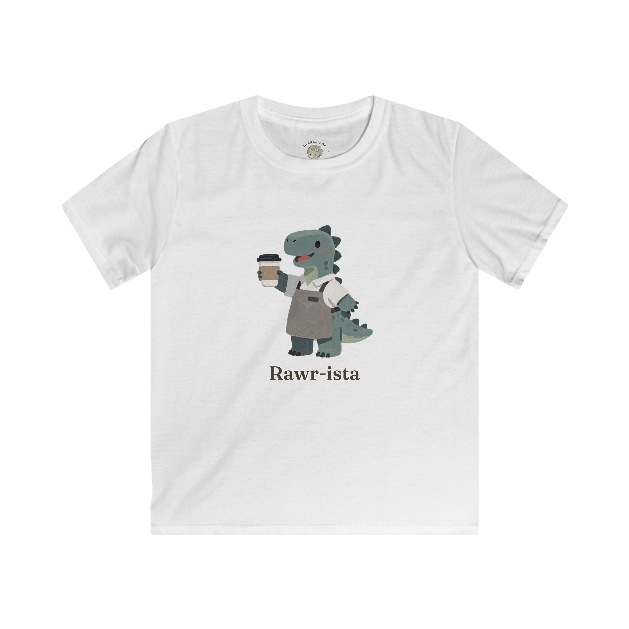 Kids Rawr-ista T-Shirt — Funny Coffee Dinosaur Barista Graphic Tee