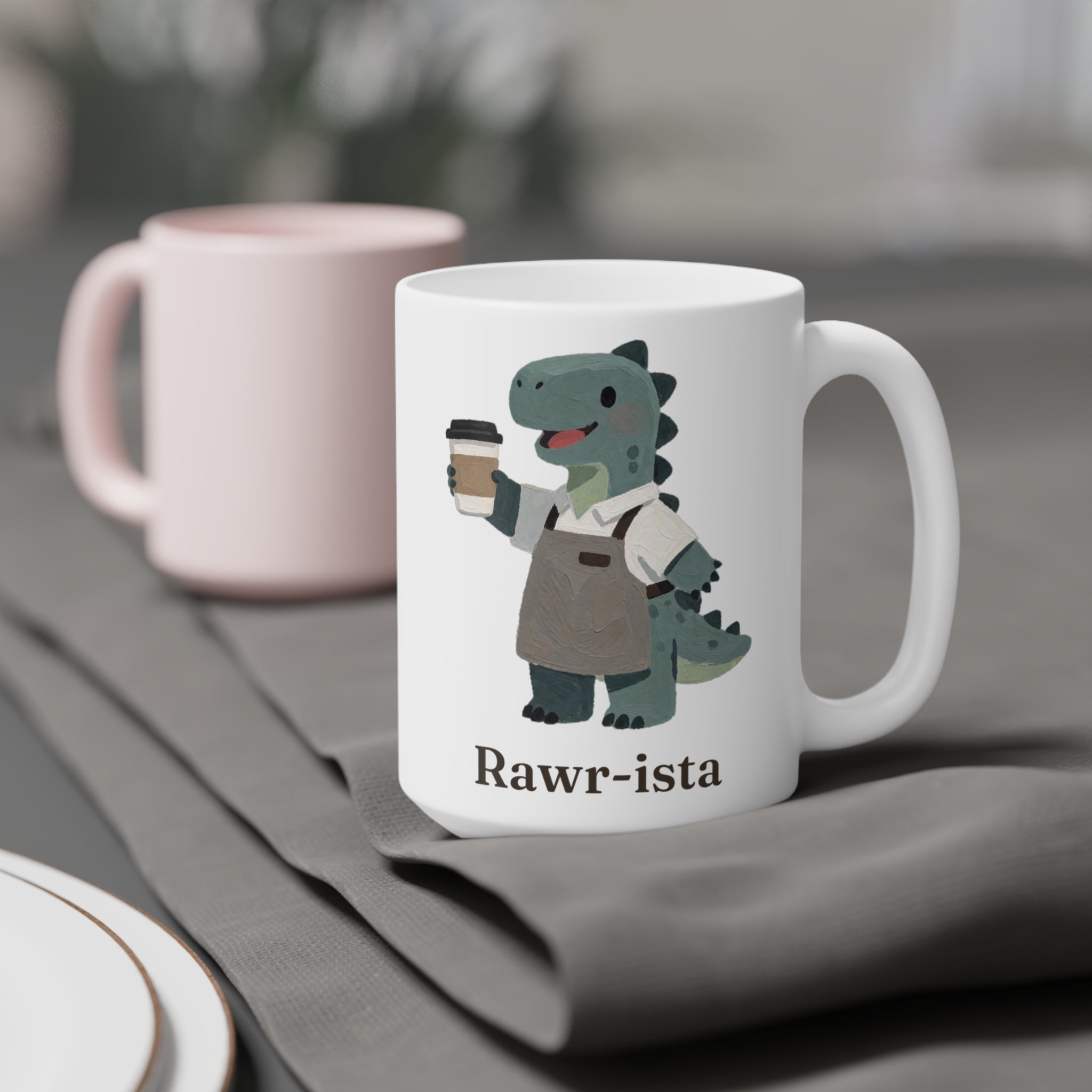 Rawr-ista Mug — Funny Coffee Dinosaur Barista Ceramic Mug