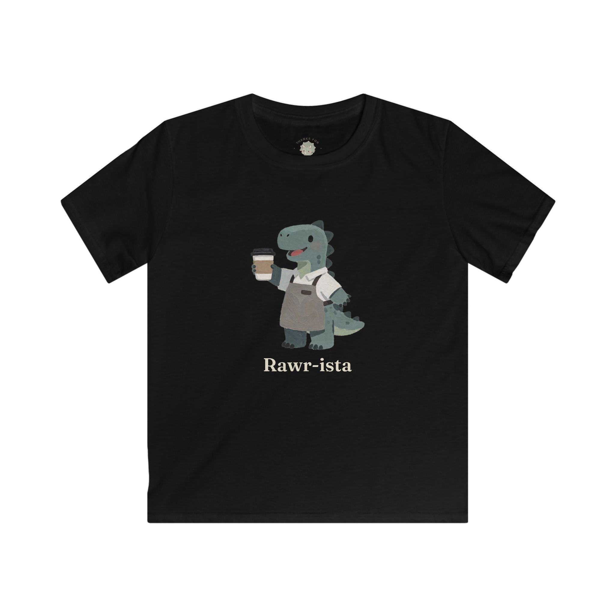 Kids Rawr-ista T-Shirt — Funny Coffee Dinosaur Barista Graphic Tee