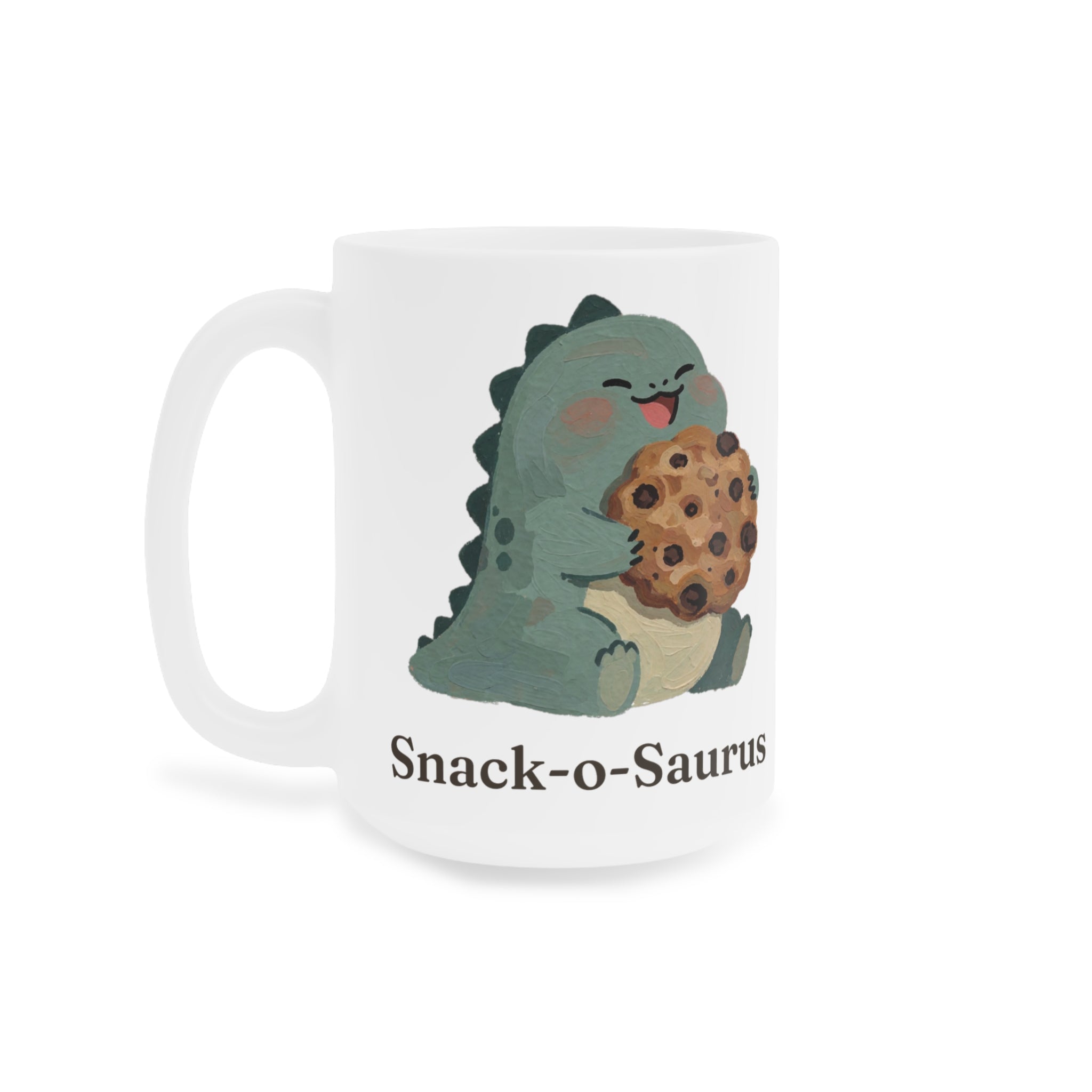 Snack-o-Saurus Mug — Cute Cookie Dinosaur Snack Ceramic Mug
