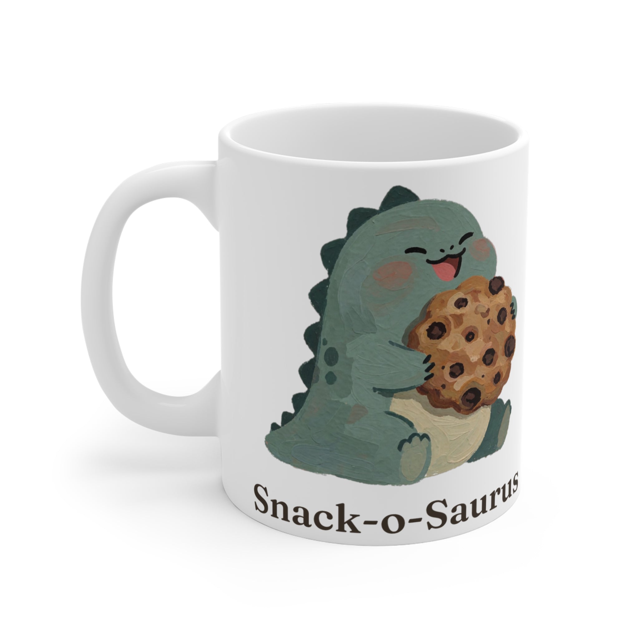 Snack-o-Saurus Mug — Cute Cookie Dinosaur Snack Ceramic Mug