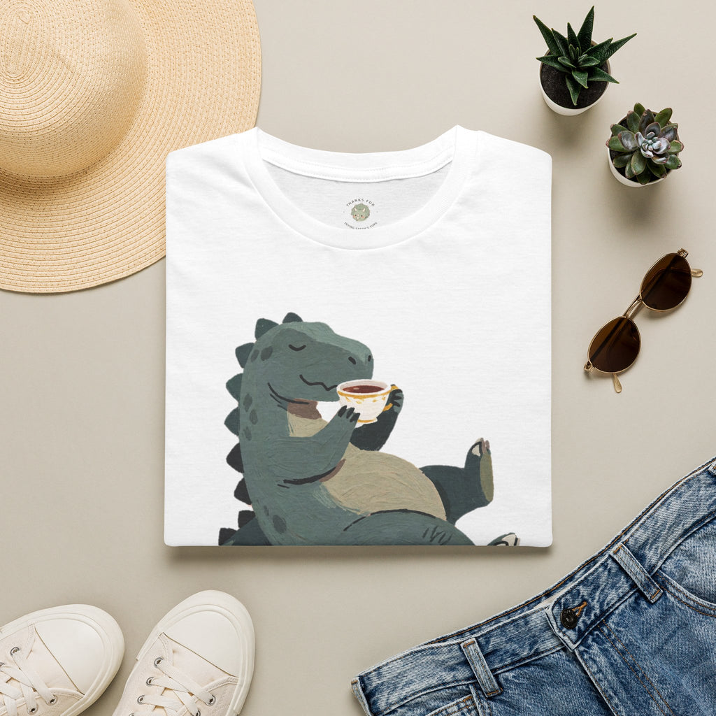 Sip Happens T-Shirt — Funny Dinosaur Coffee Tea Graphic Tee