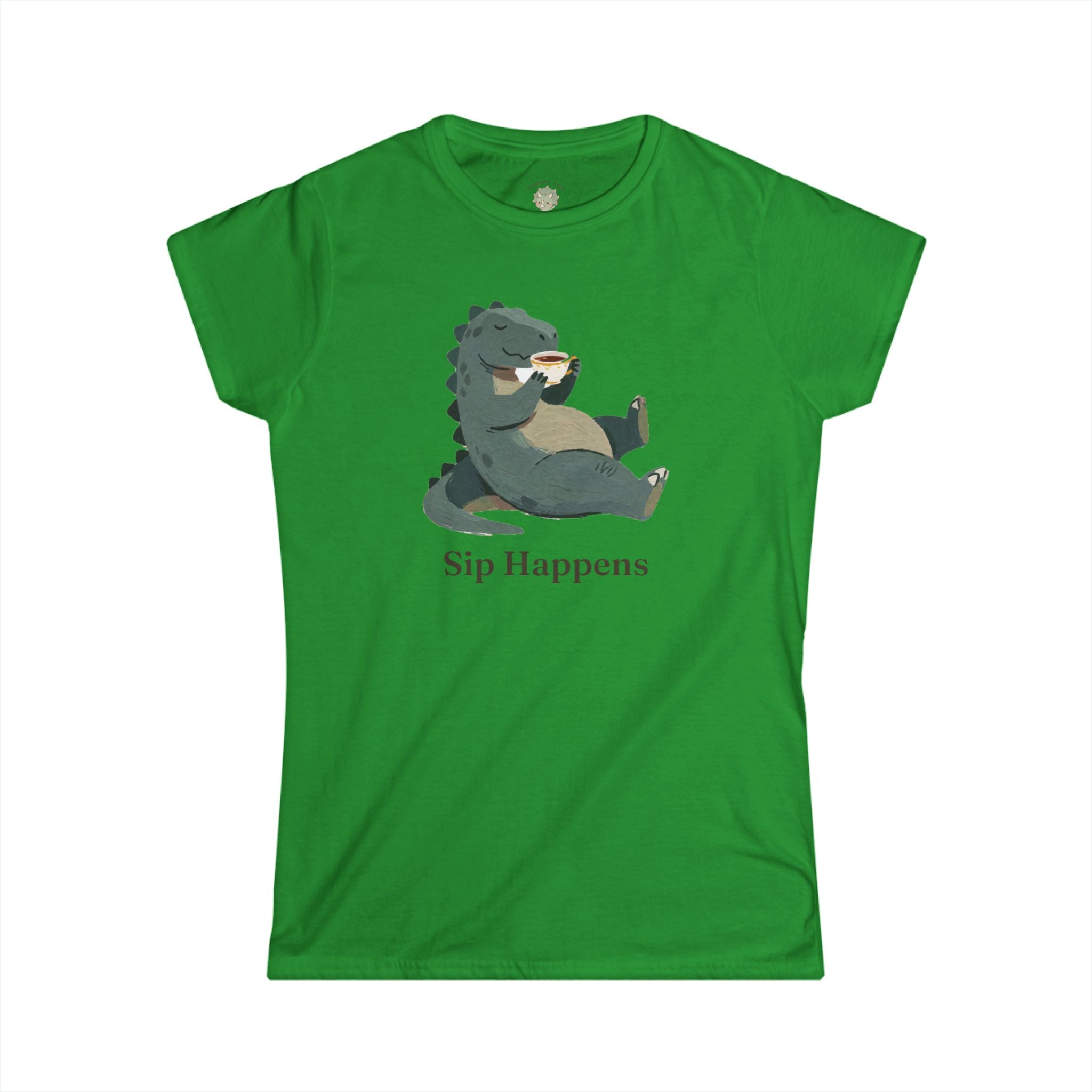 Women's Sip Happens T-Shirt — Funny Dinosaur Coffee Tea Graphic Tee