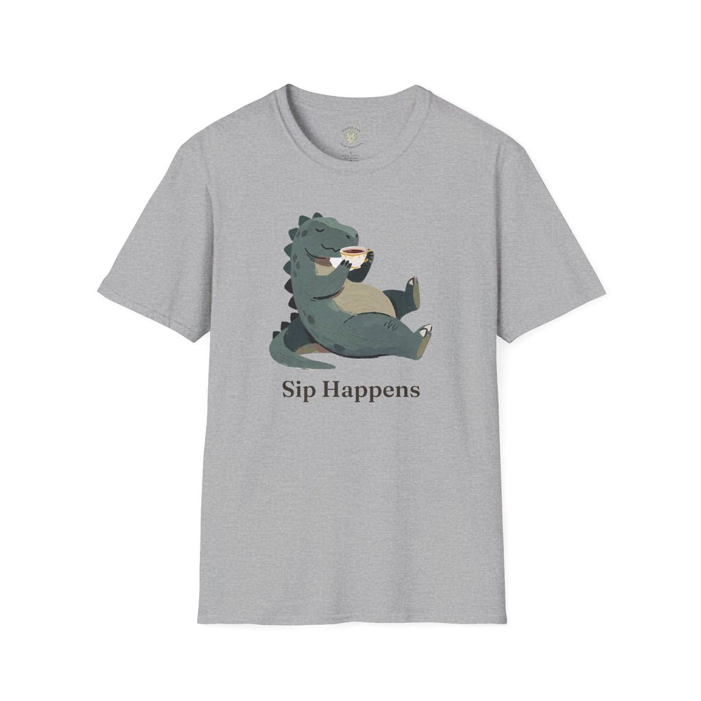 Sip Happens T-Shirt — Funny Dinosaur Coffee Tea Graphic Tee