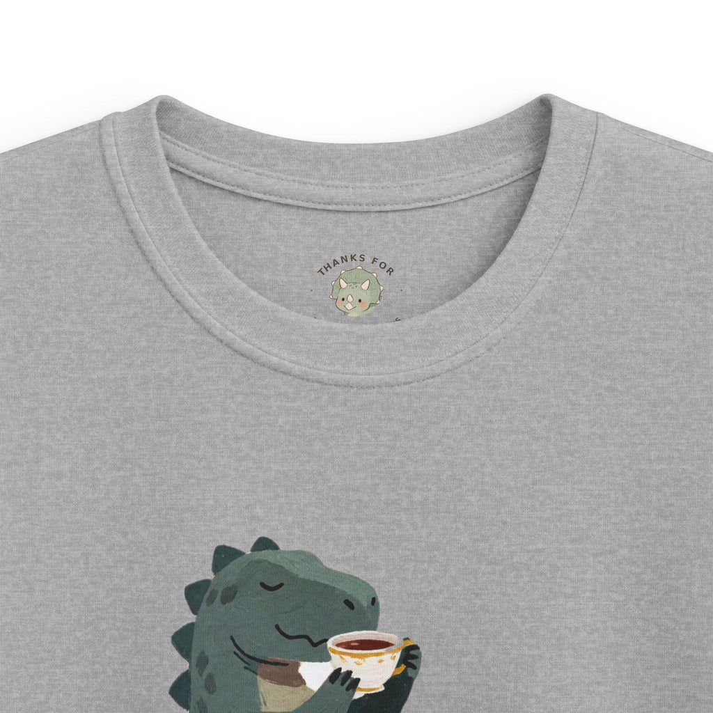 Kids Sip Happens T-Shirt — Funny Dinosaur Coffee Tea Graphic Tee