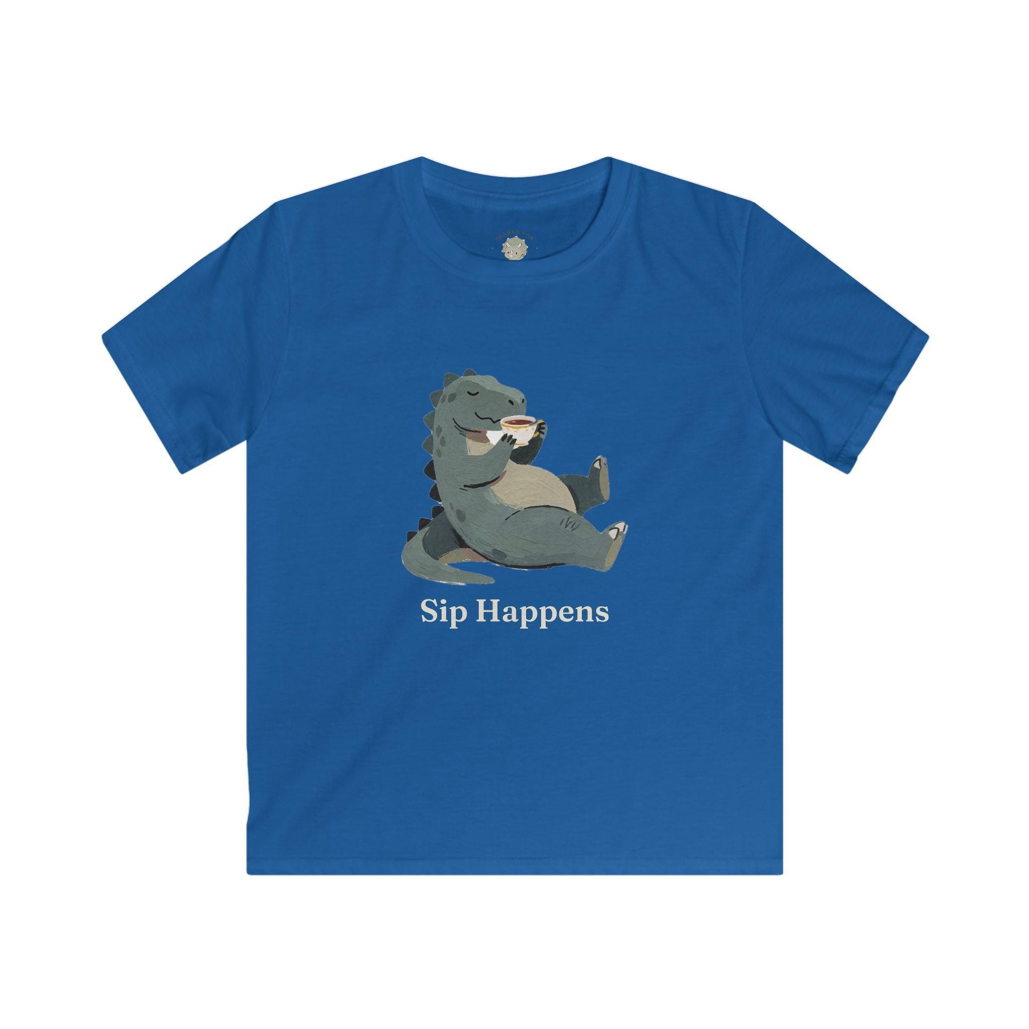 Kids Sip Happens T-Shirt — Funny Dinosaur Coffee Tea Graphic Tee