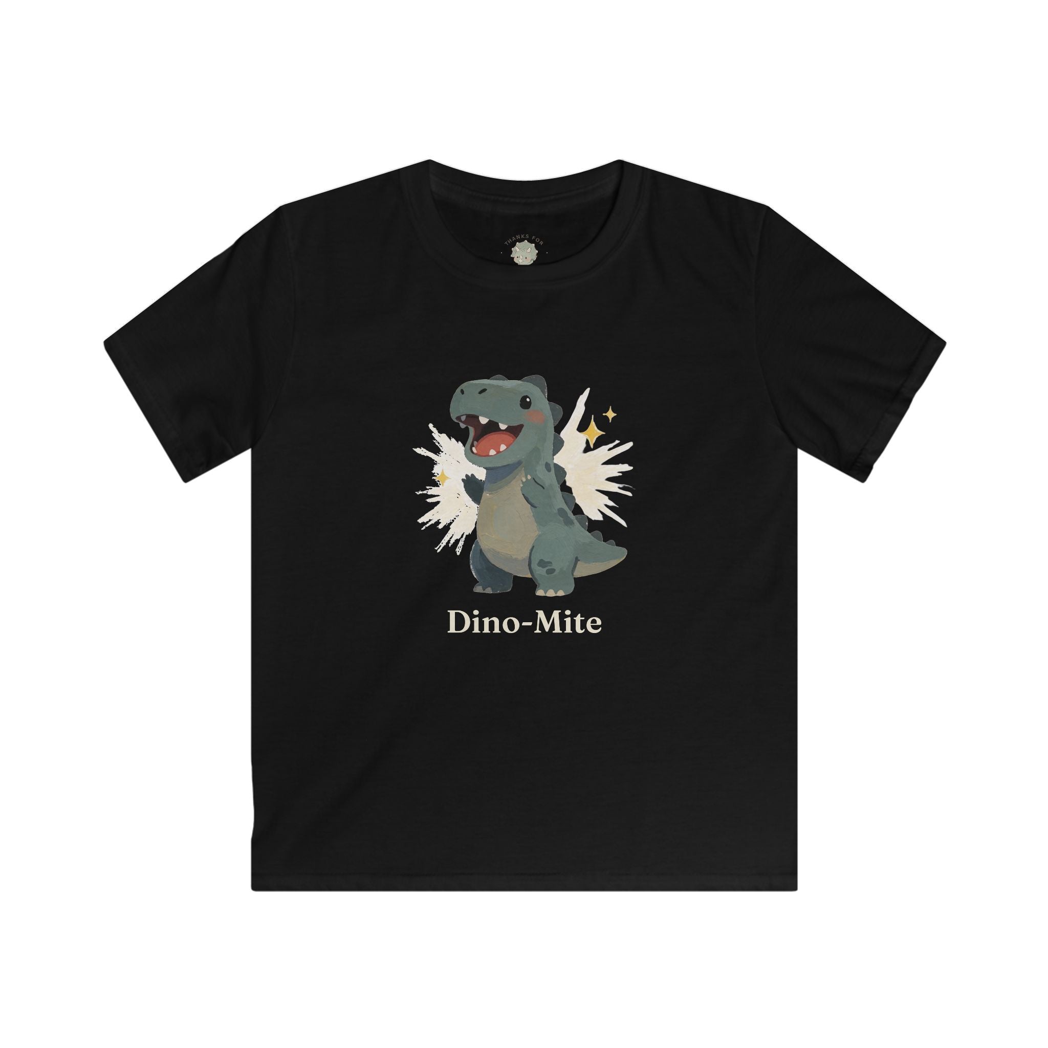 Kids Dino-Mite T-Shirt — Cute Cheerful Dinosaur Pun Graphic Tee