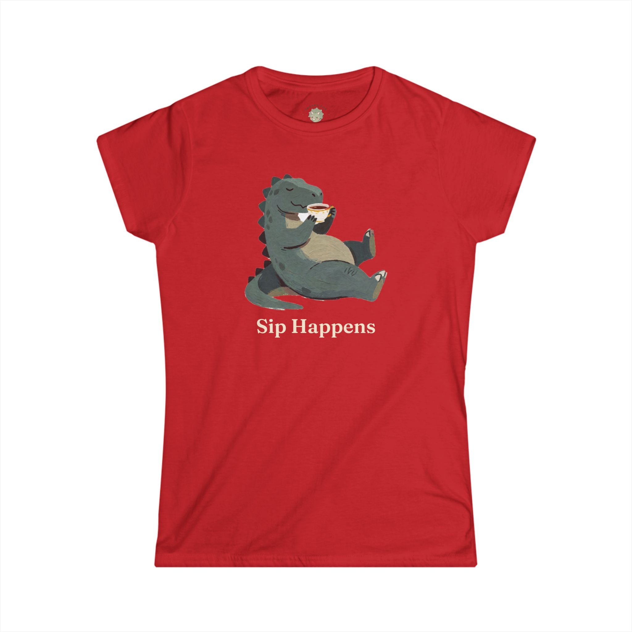 Women's Sip Happens T-Shirt — Funny Dinosaur Coffee Tea Graphic Tee