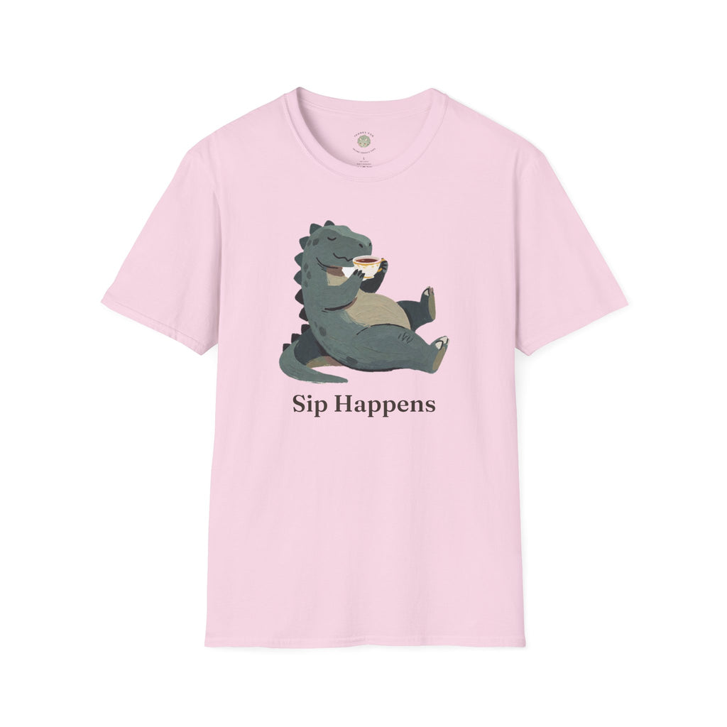 Sip Happens T-Shirt — Funny Dinosaur Coffee Tea Graphic Tee