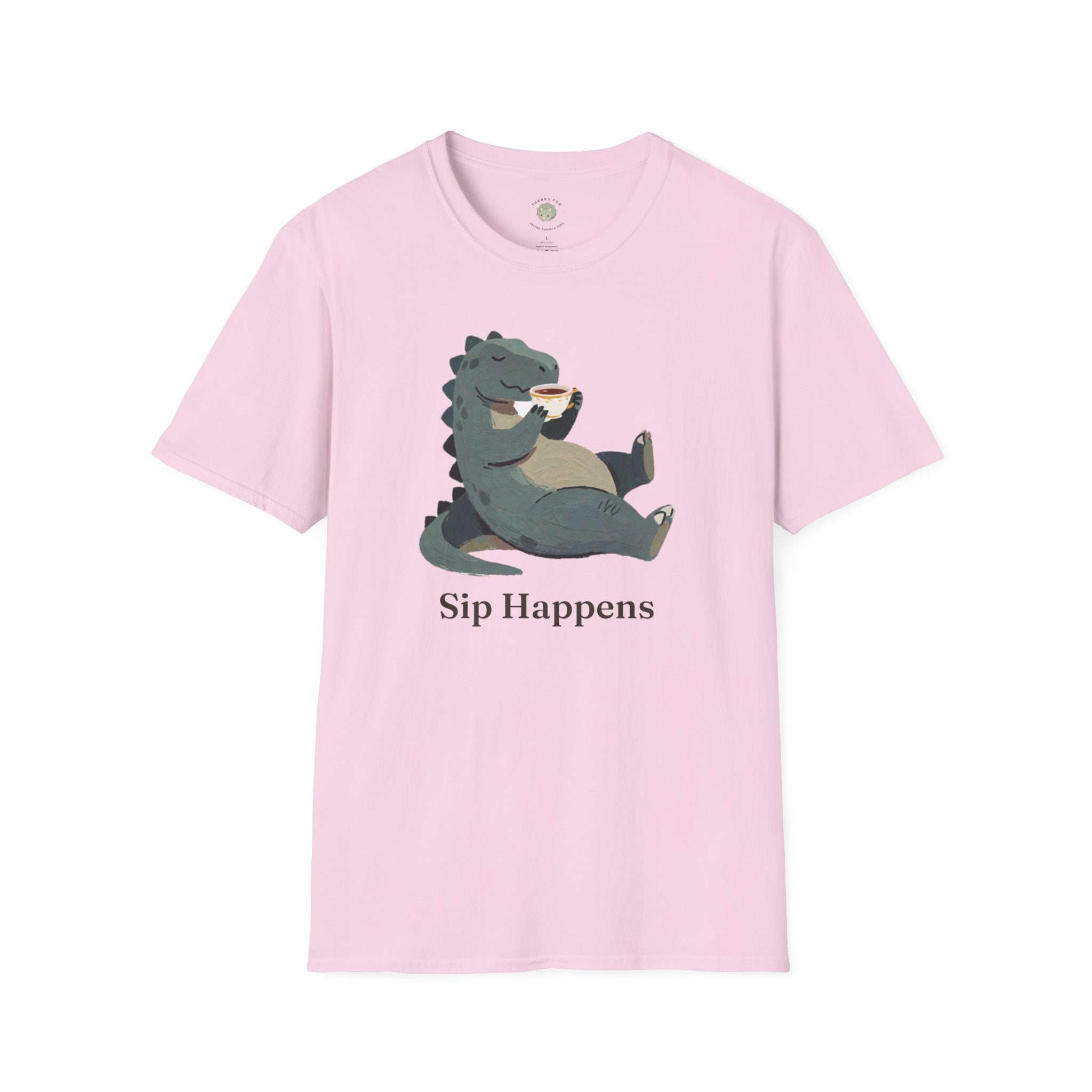 Sip Happens T-Shirt — Funny Dinosaur Coffee Tea Graphic Tee