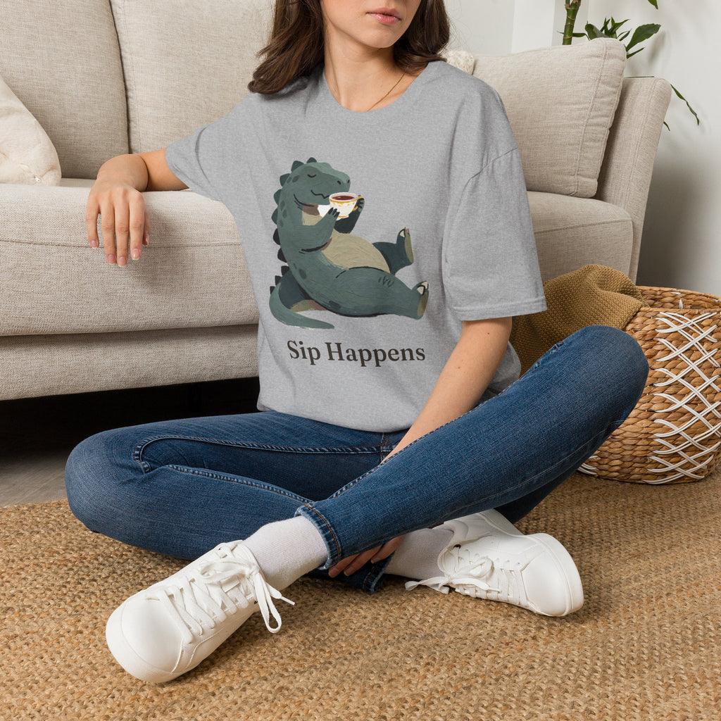 Sip Happens T-Shirt — Funny Dinosaur Coffee Tea Graphic Tee