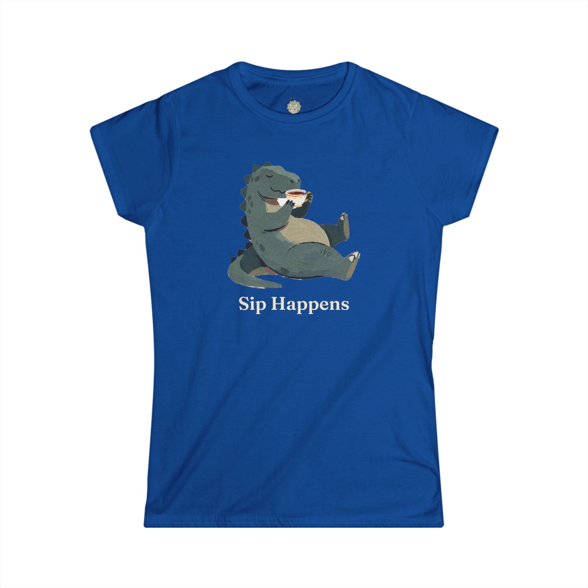 Women's Sip Happens T-Shirt — Funny Dinosaur Coffee Tea Graphic Tee