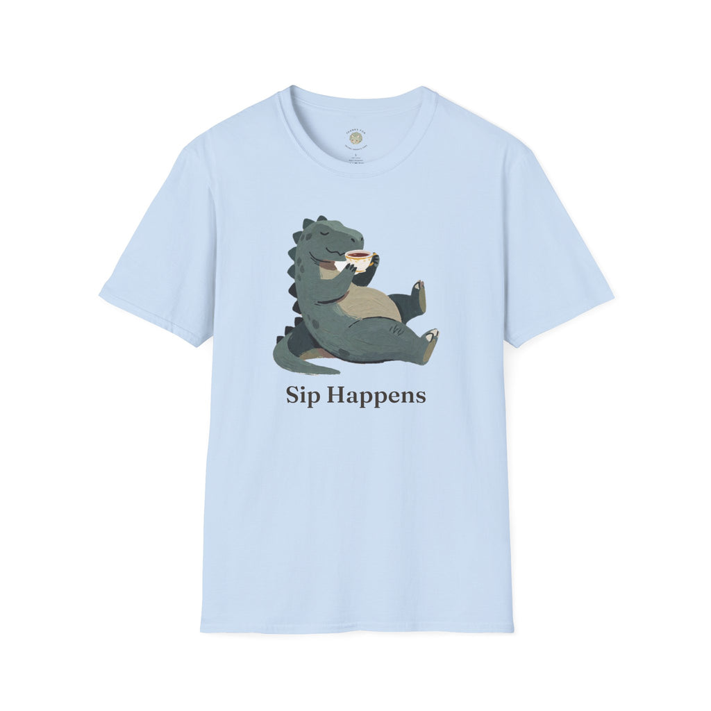 Sip Happens T-Shirt — Funny Dinosaur Coffee Tea Graphic Tee
