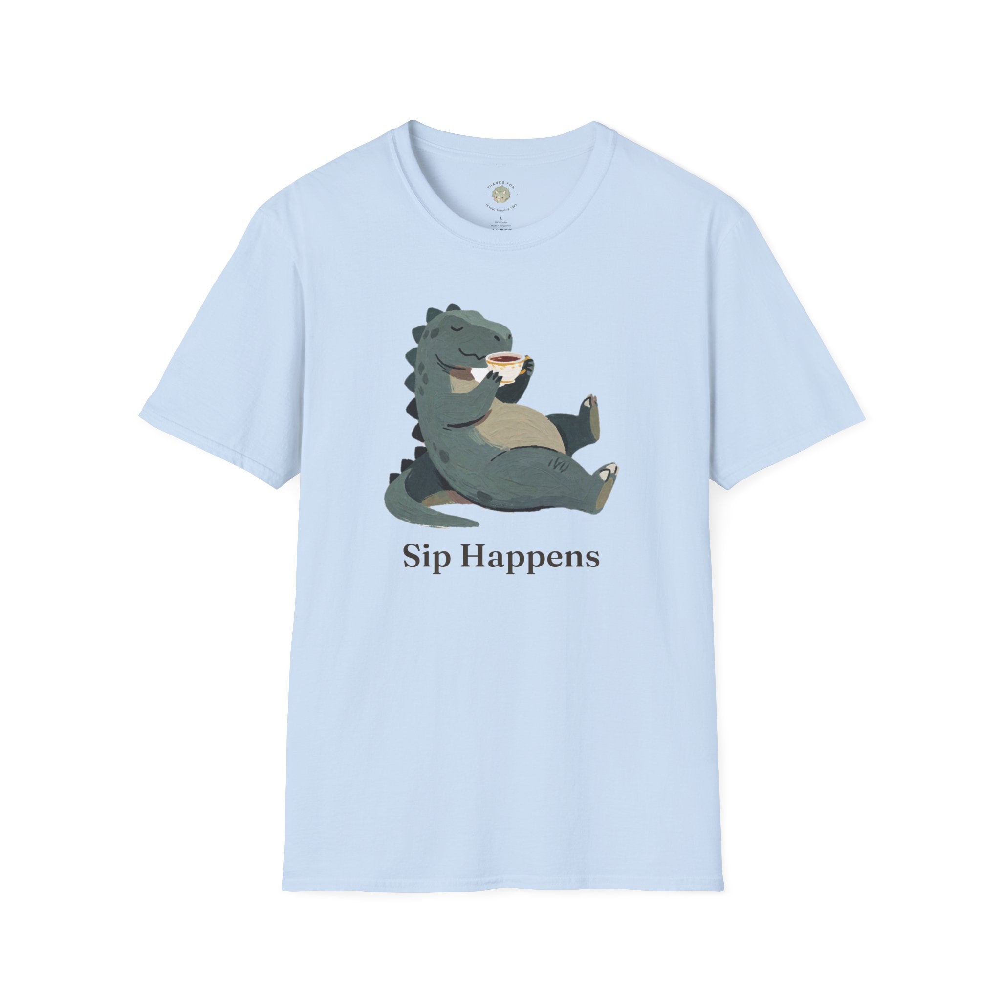Sip Happens T-Shirt — Funny Dinosaur Coffee Tea Graphic Tee