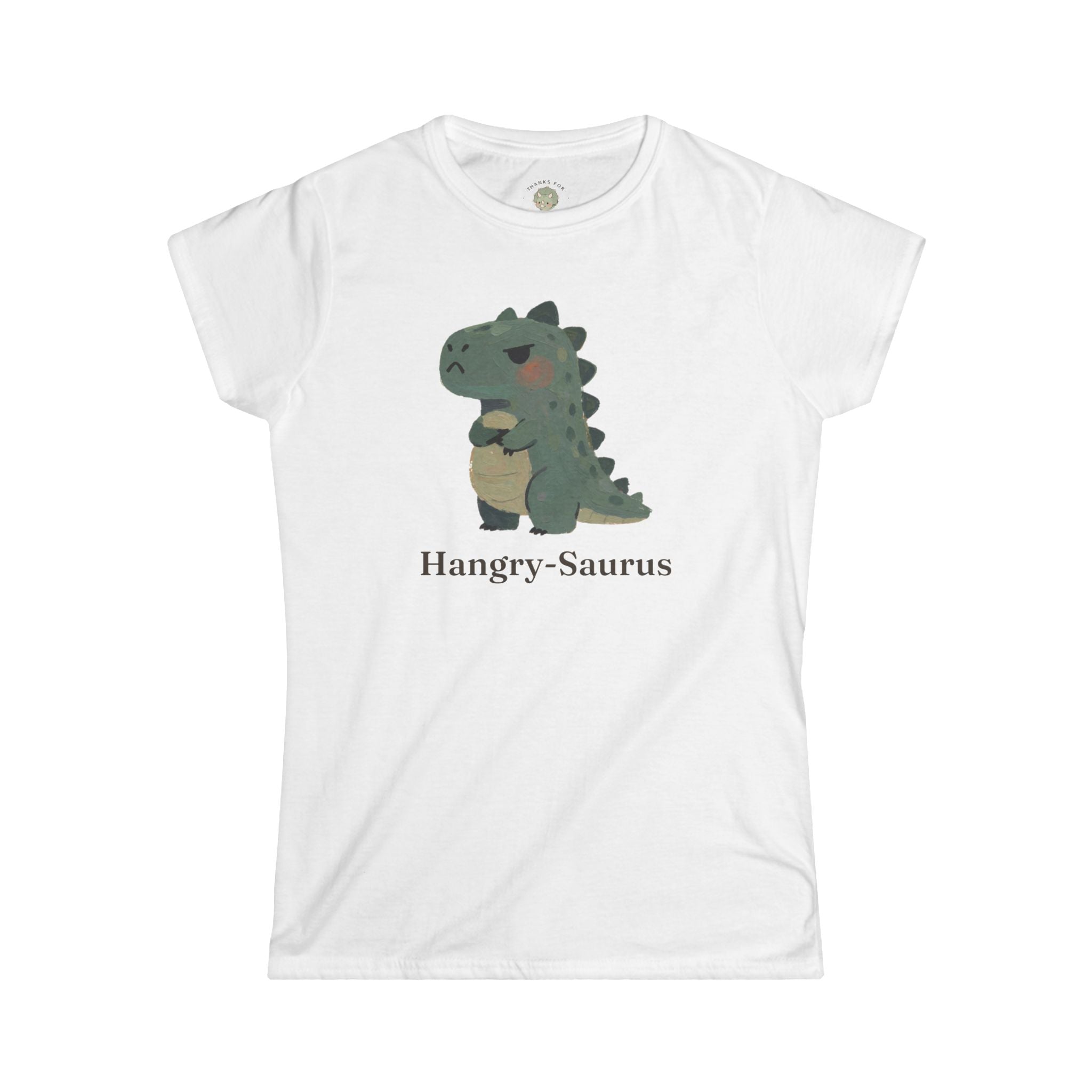 Women's Hangry-Saurus T-Shirt — Funny Hungry Grumpy Dinosaur Graphic Tee