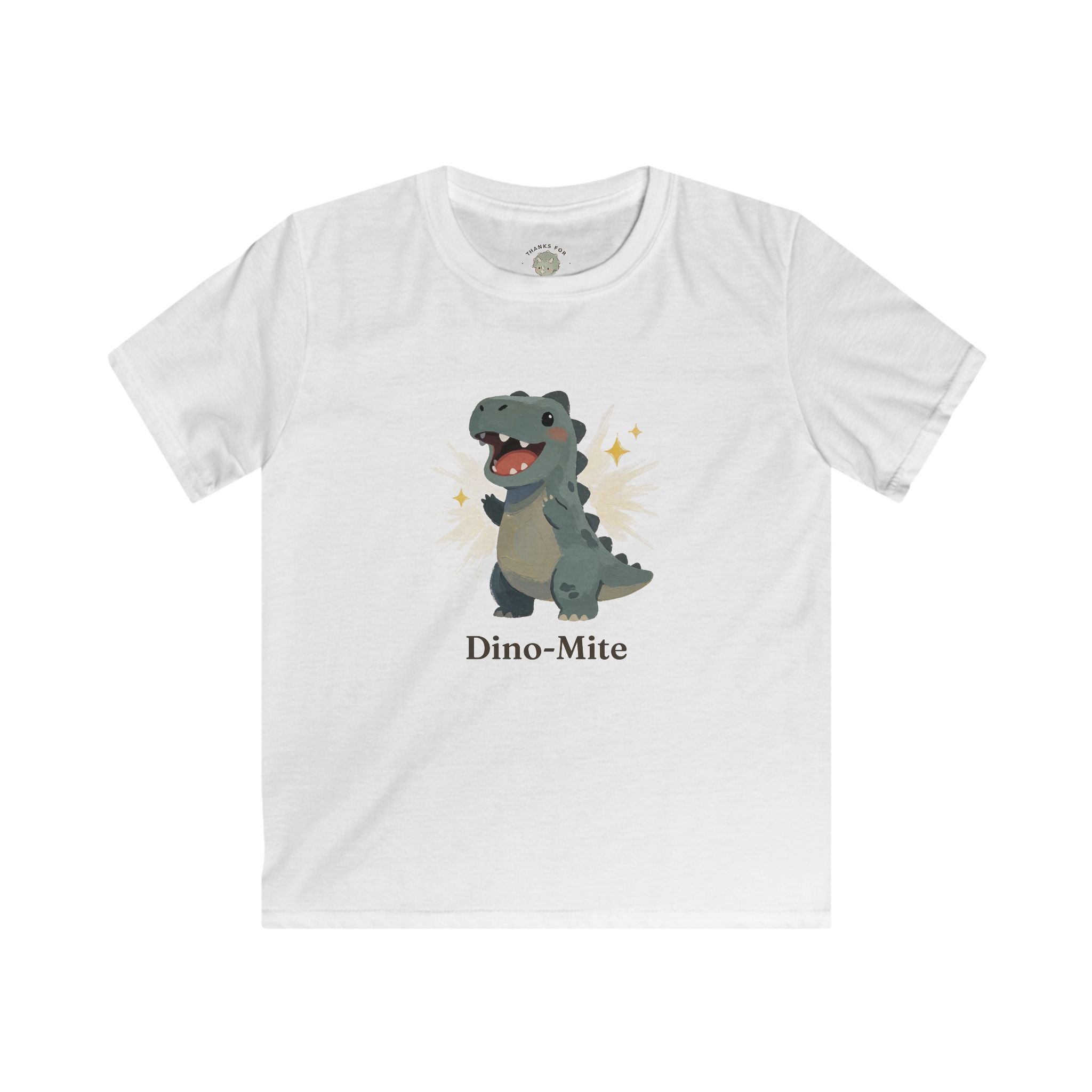 Kids Dino-Mite T-Shirt — Cute Cheerful Dinosaur Pun Graphic Tee