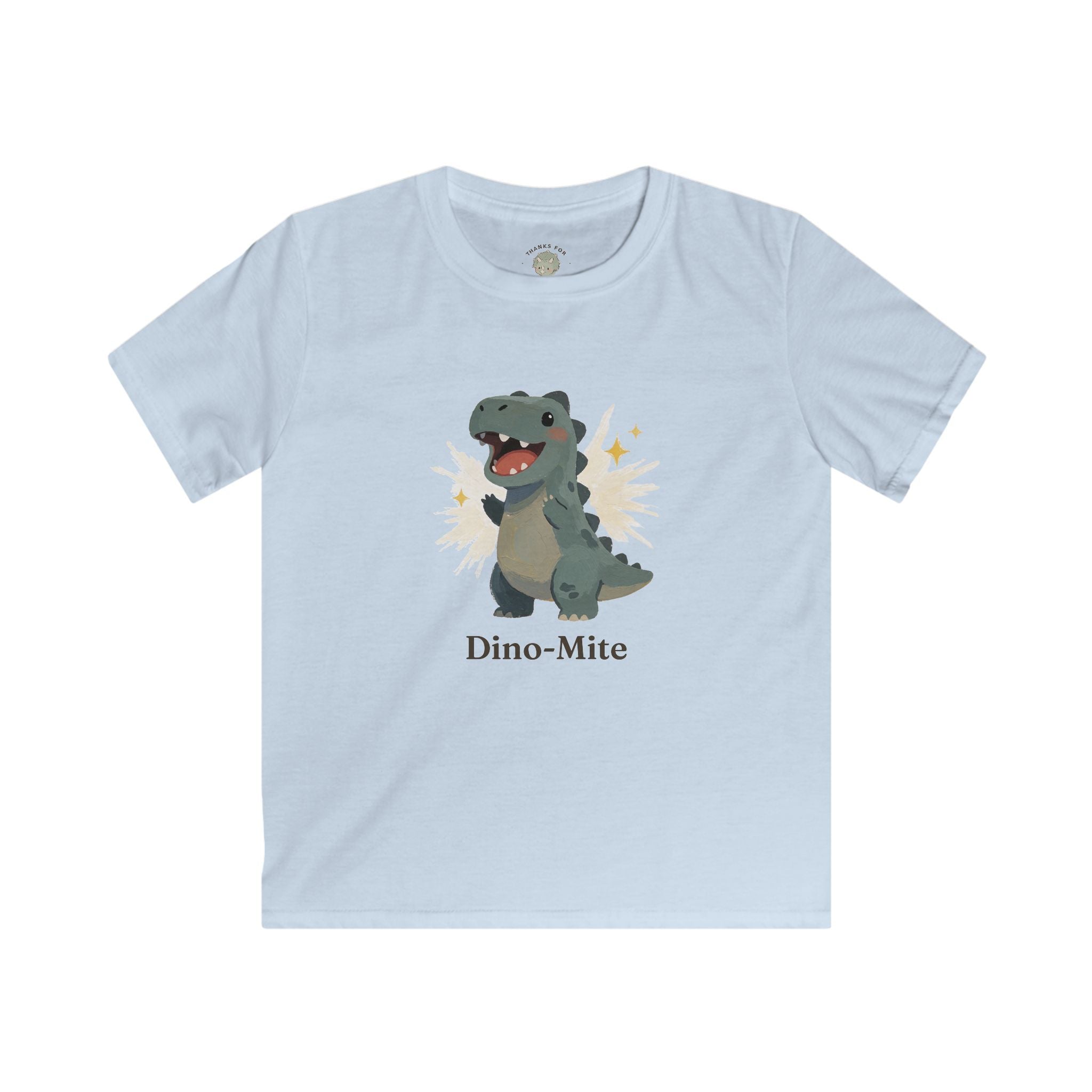 Kids Dino-Mite T-Shirt — Cute Cheerful Dinosaur Pun Graphic Tee