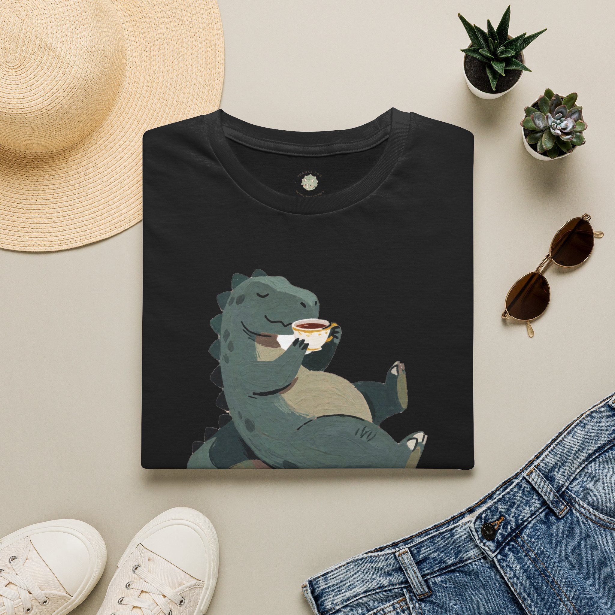 Sip Happens T-Shirt — Funny Dinosaur Coffee Tea Graphic Tee